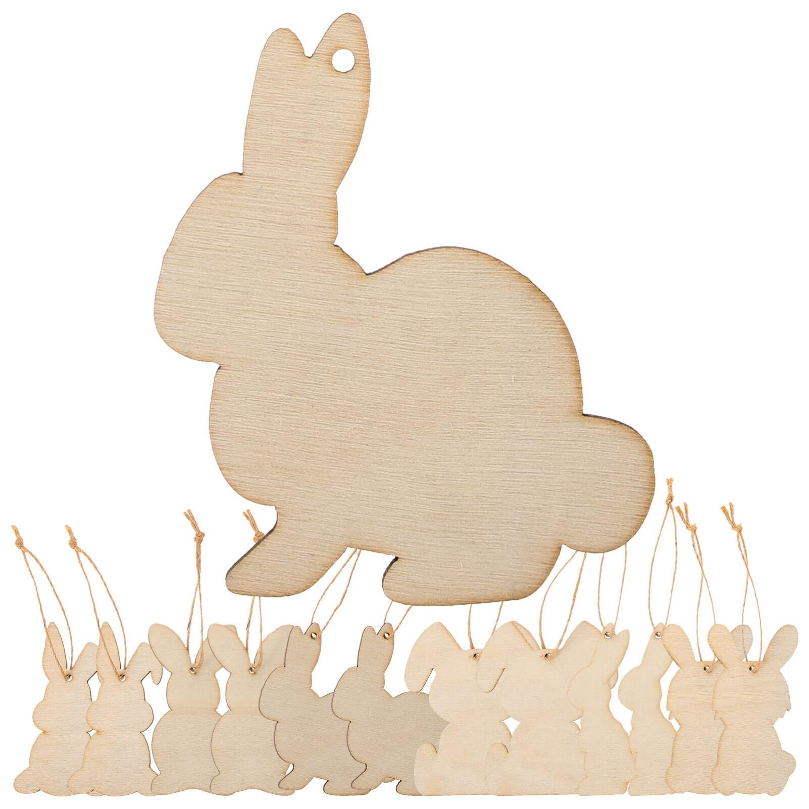 Tofficu 36Pcs Easter Bunny Wood Cutout Unfinished Wooden Bunny Slices Wood Rabbit Ornament Gift Tags Easter Hanging Decorations for Easter Party DIY Crafts