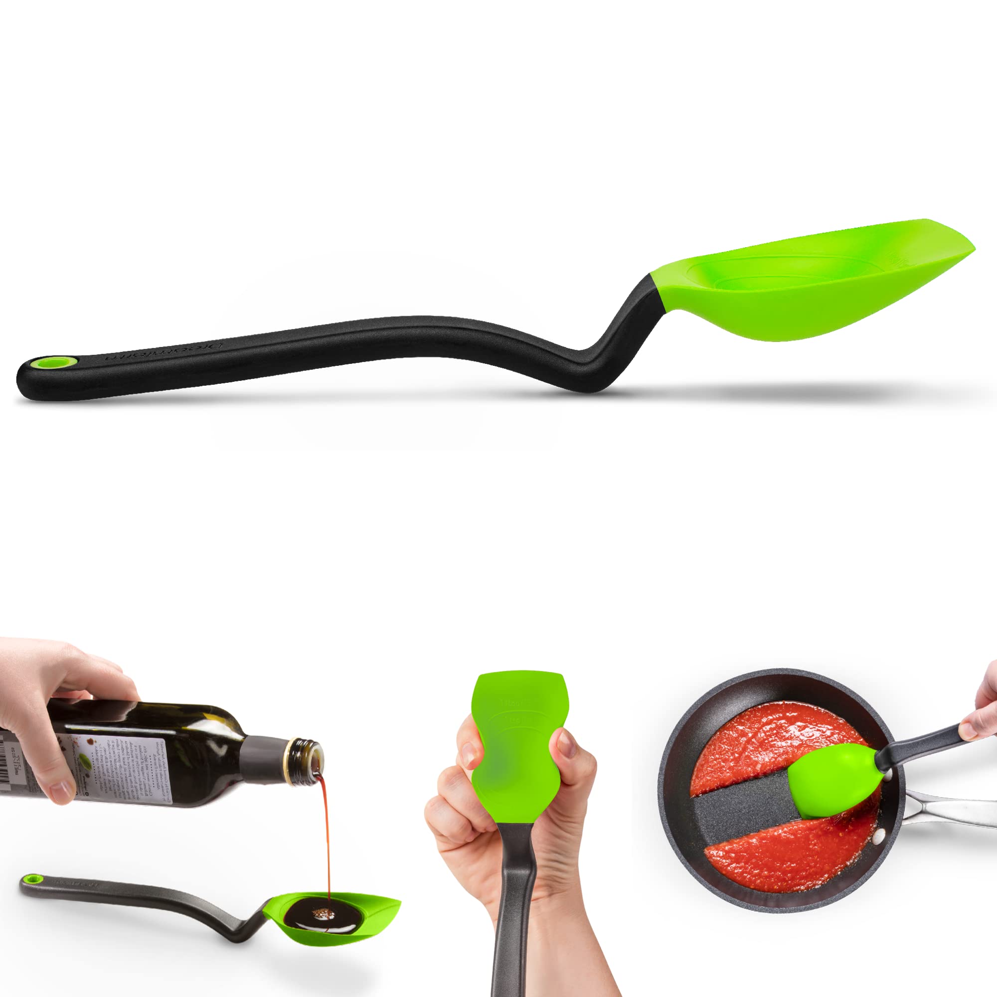 DreamfarmSupoon | Non-Stick Silicone Sit Up Scraping & Cooking Spoon with Measuring Lines | Green