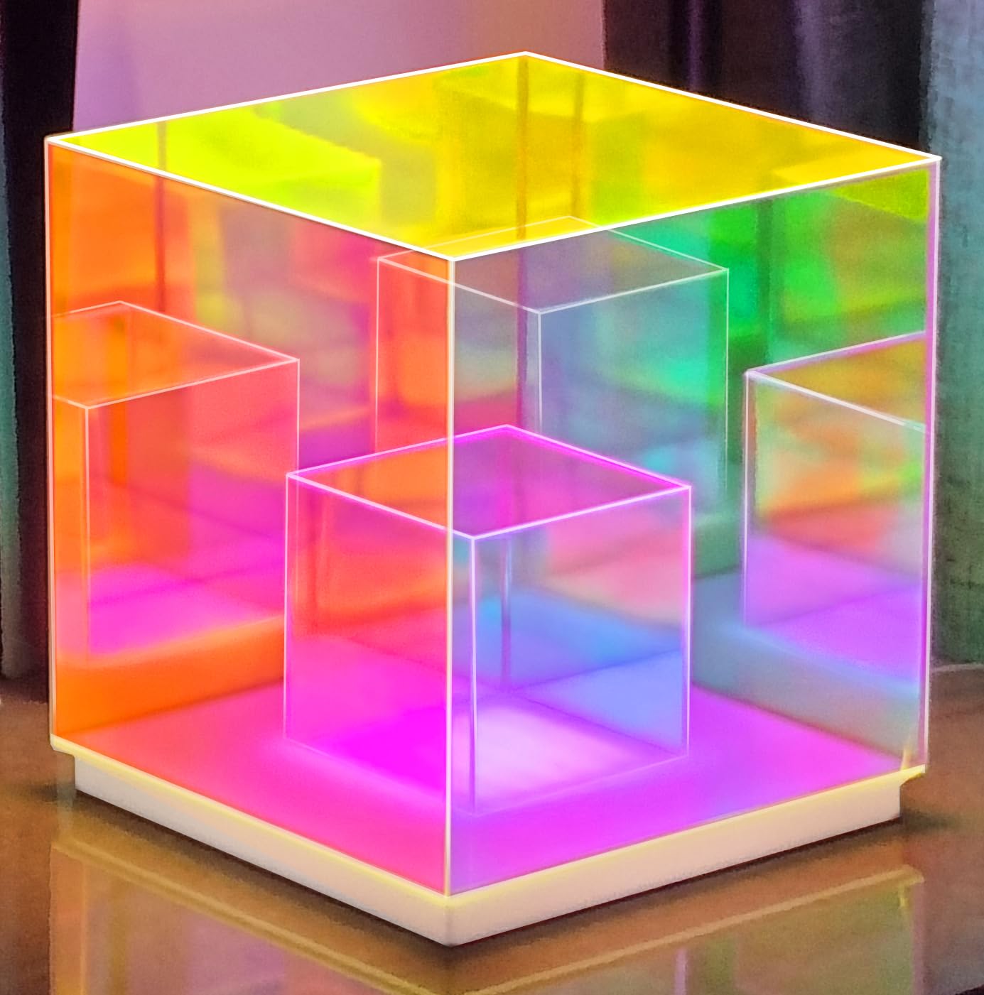 BESTY HOME Cube Table Lamp Night Light RGB Colorful Atmosphere Acrylic Cubic Gaming Desk Lamp for Restaurants, Gaming, Home Decor (Cube 22cm)