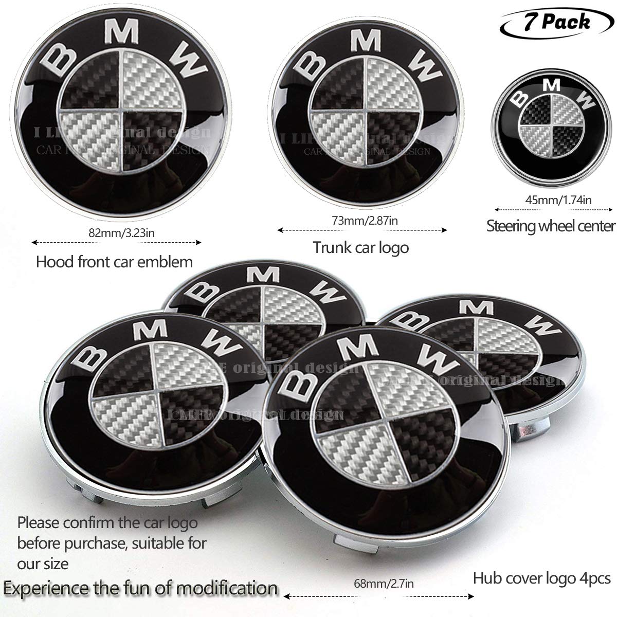 Buy 7pcs fit BMW Carbon Fiber Emblem,Wheel Center Caps Hub CapsX4 ...