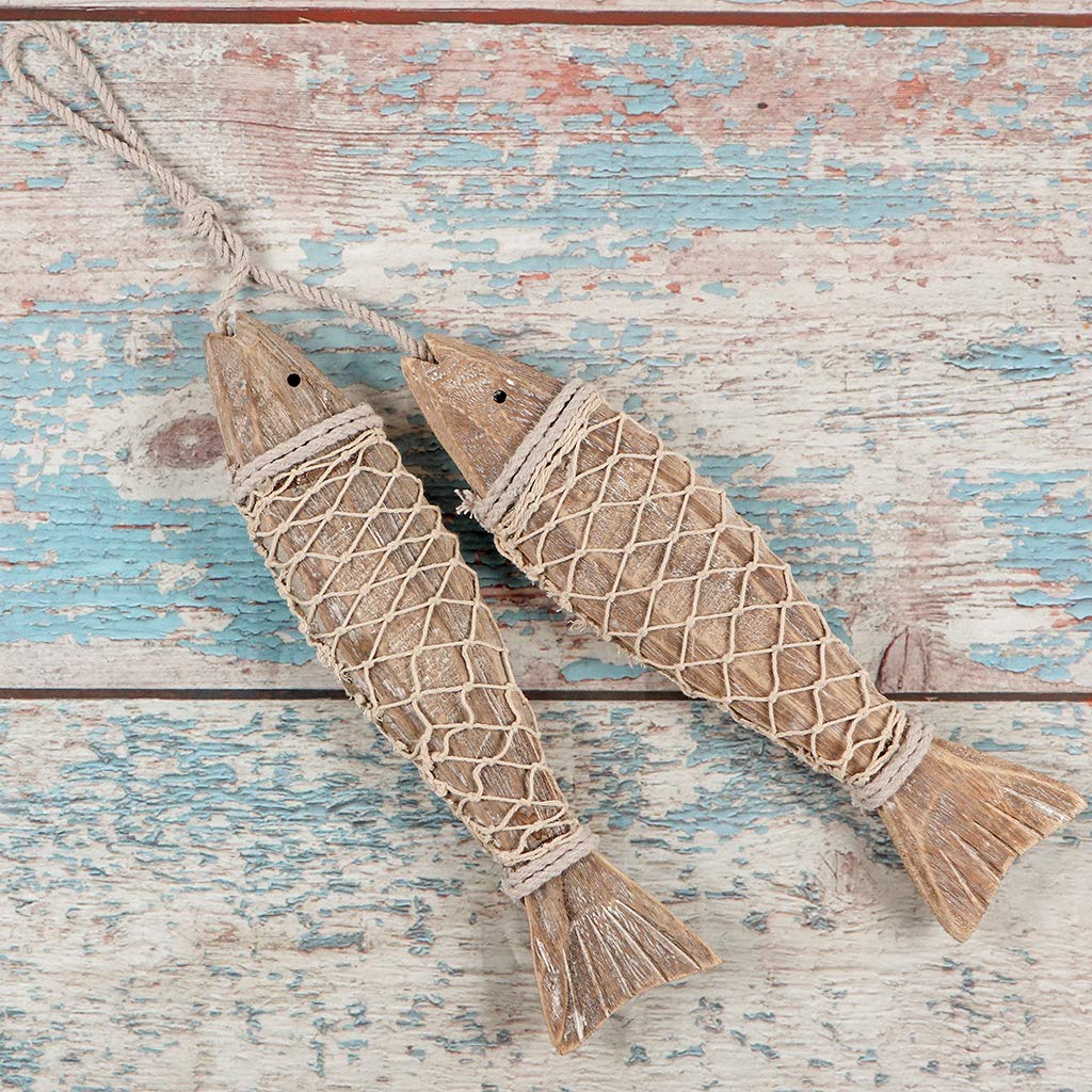 MDLUU Wooden Fish Wall Art, Large Wood Fish 32cm, Hand Carved Fish Hanging Decor, Decorative Fish Ornament for Mediterranean Nautical Theme, Coastal Theme, Lake House Decor