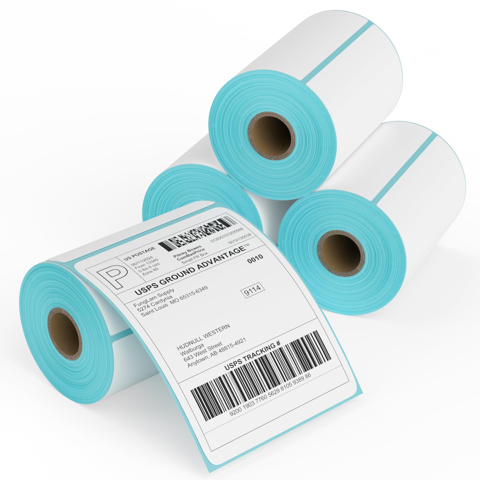 4 Rolls 4x6 Direct Thermal Printer Labels 1000 Shipping Labels Compatible with Zebra, Rollo Label Printer, Peforated Postage Thermal Labels, Permanent Adhesive, 250 Labels/Roll