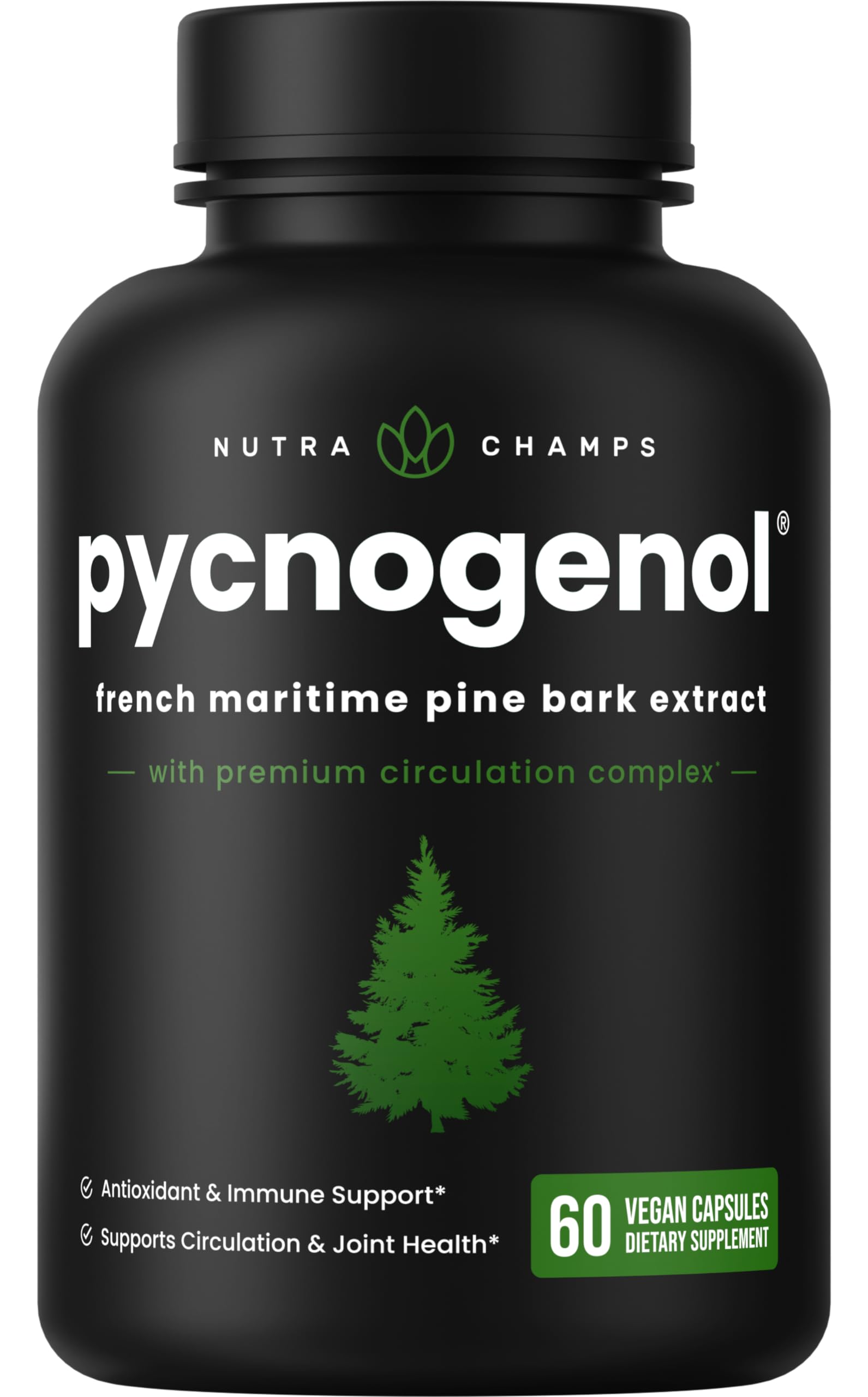 Pycnogenol French Maritime Pine Bark Extract | Premium Circulation Complex | Blood Flow, Nitric Oxide Production | Superior Absorption, Results with Black Pepper Extract | Vegan, Non-GMO | 60 Capsules