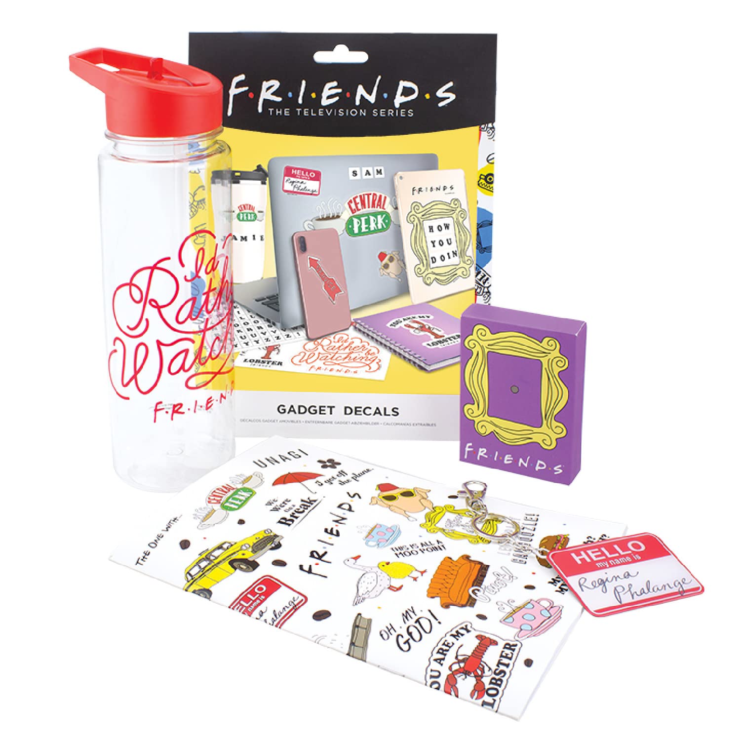 Paladone Friends Fan Gift Set | Includes Notebook, Water Bottle, Decal Stickers, Regina Phalange key Ring, and Card Deck | Officially Licensed Merchandise, Multicolored