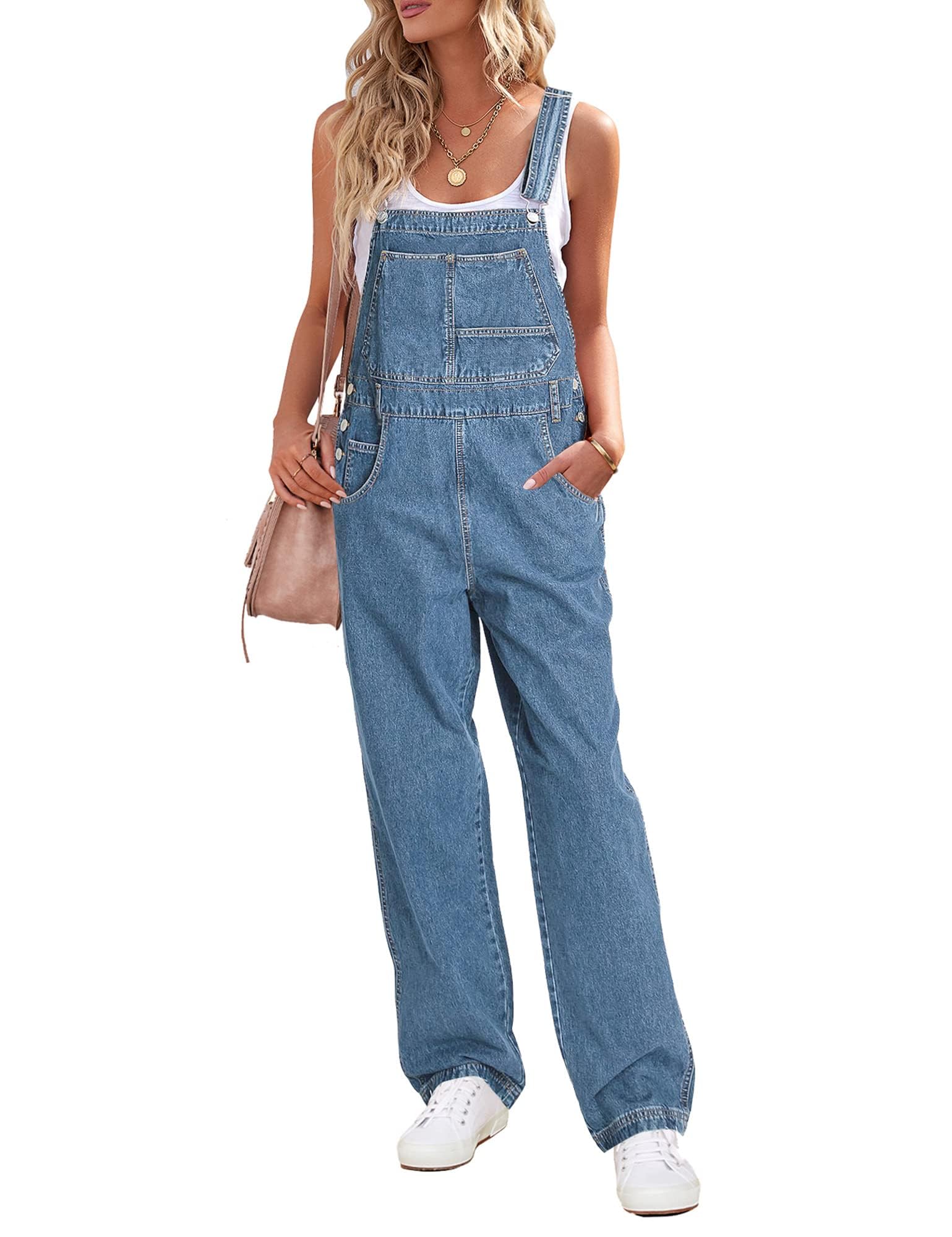 luvamiaOveralls Women Loose Fit Denim Bib Baggy Overall Jumpsuit Straight Wide Leg Stretchy Jean Pants Fashion