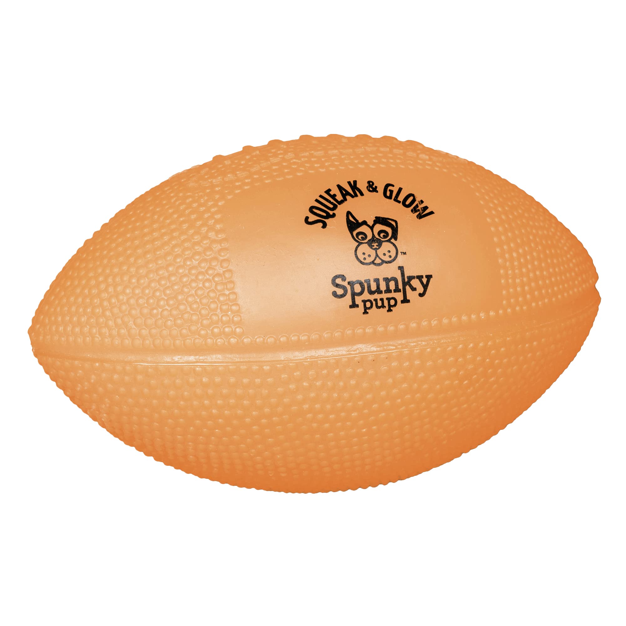 Spunky pupSqueak & Glow in the Dark Football Dog Toy | Non Toxic Day & Night Toss Footballs for Dogs | Indoor & Outdoor Active Fetch Play | Durable Waterproof & Floats | Assorted Colors