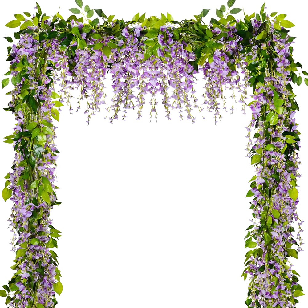 Wisteria Garland Artificial Flowers Wisteria Vine - 5Pcs Total 33ft Purple Fake Hanging Flower