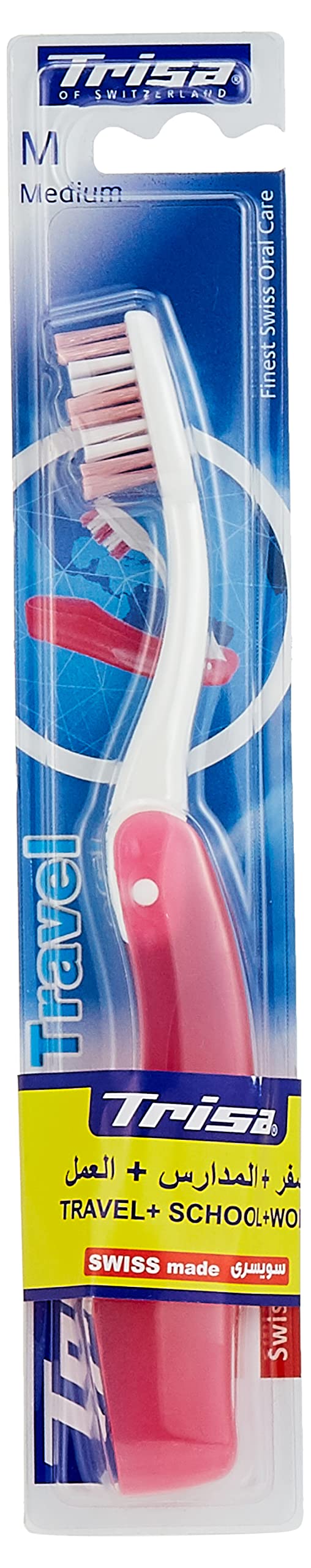 Trisa Easy Travel Medium Toothbrush,Handy For Travel, School & Work,Swiss Made, Finest Swiss Oral care, Assorted, 1pc.