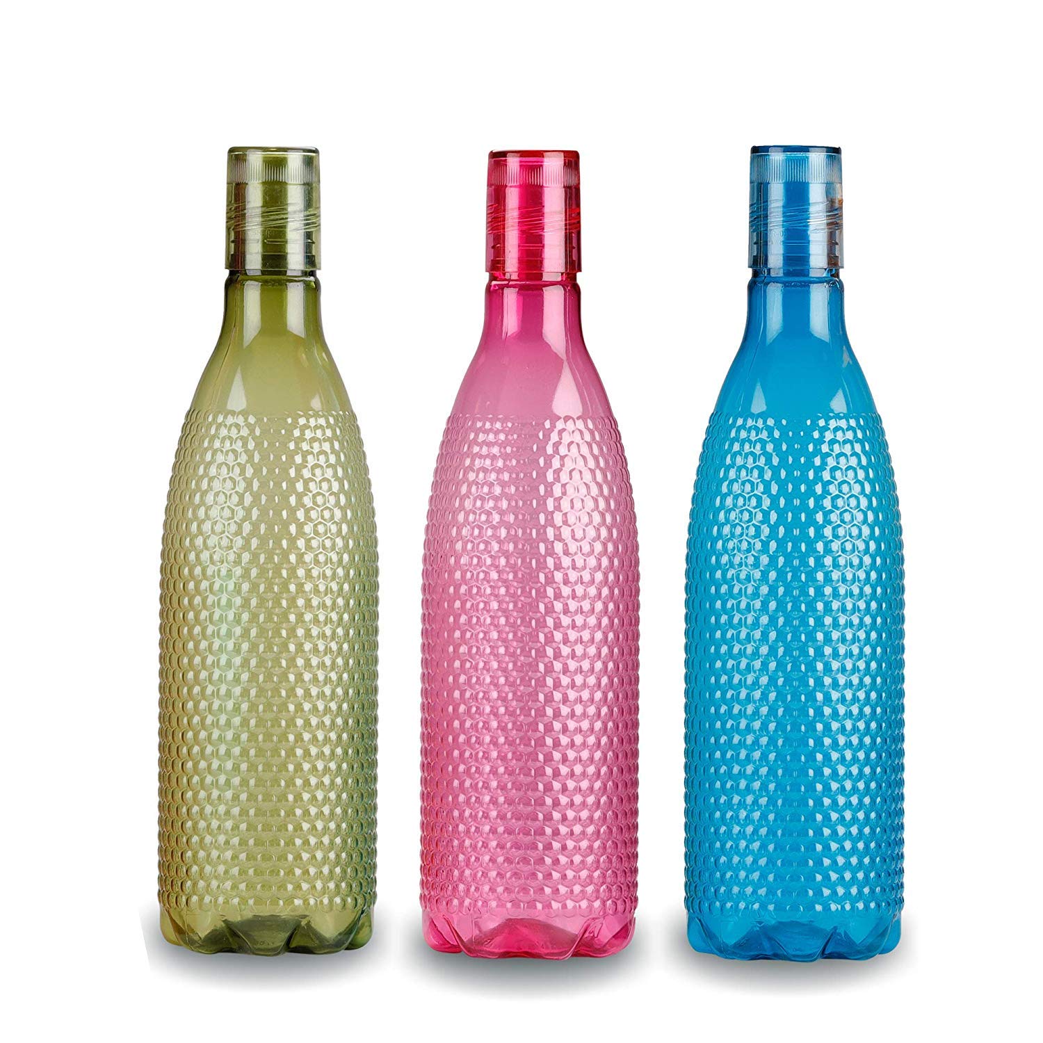 Prime hub Premium PET Water Bottle -Multi Colors | Honeycomb Design | 1 Litre Bottle | Better Grip | 1000 Ml Capacity | for Home & Office Use | Pack of 3 |