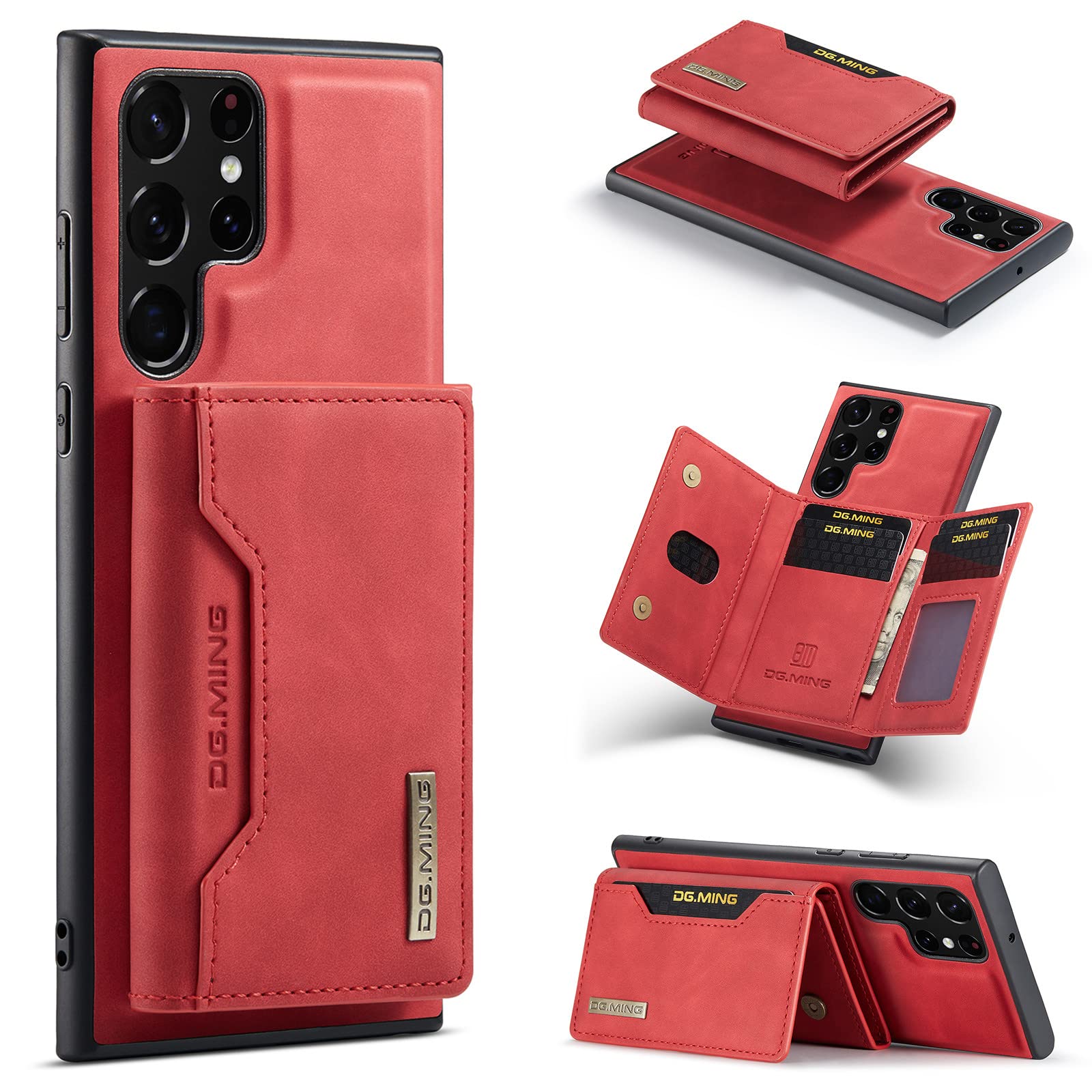 SZHAIYU 2 in 1 Detachable Wallet Back Cover for Samsung Galaxy S22 Ultra 5G Leather Case with Card Holder Magnetic Pocket Slim Phone Cases 6.8'' (Red, S22 Ultra)