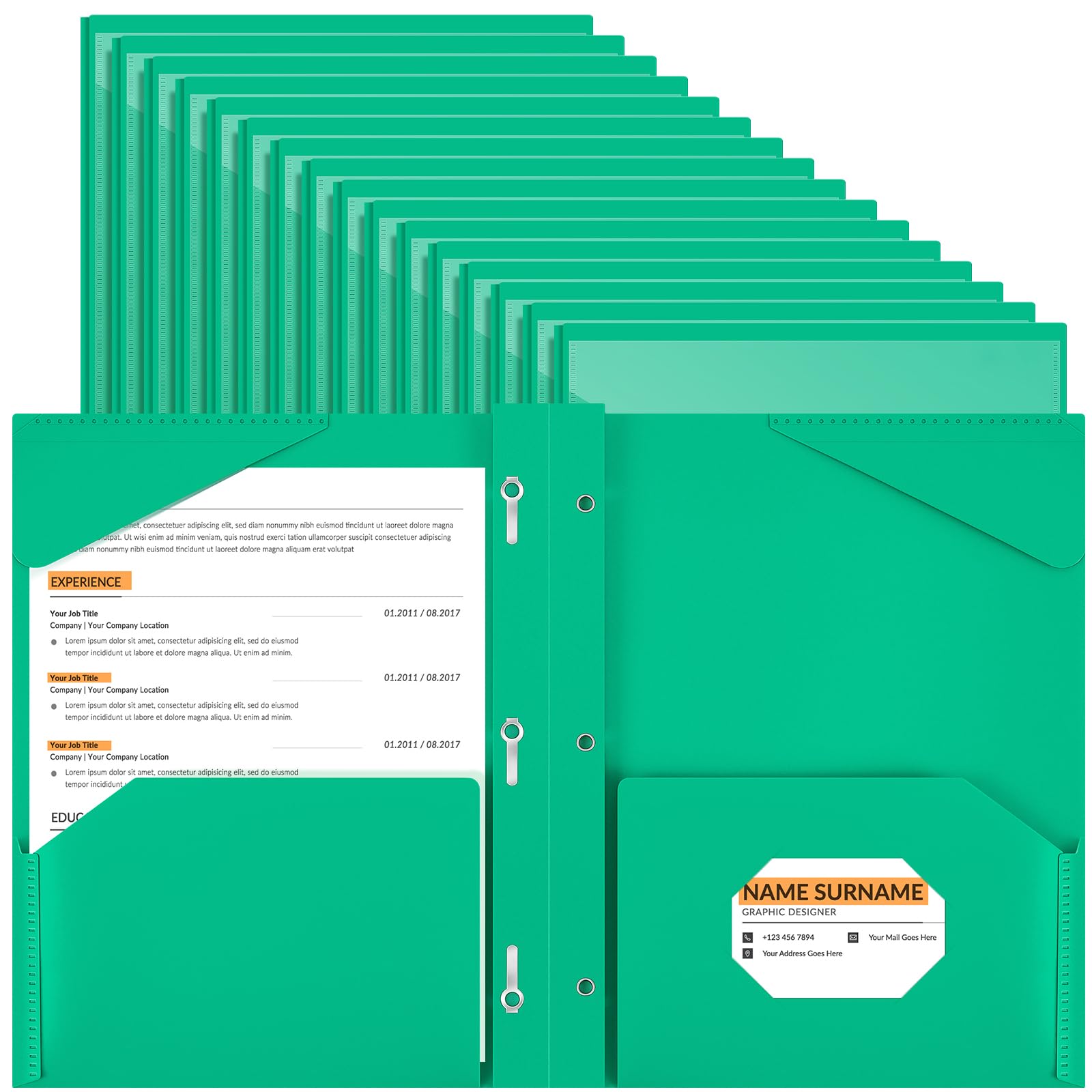 HenoysoHenoyso 48 Pcs Heavy Duty Folders with 2 Pockets Letter Size Plastic Folders with Card Slot Pocket Folders with Prongs for 3 Ring Binder Students School Office Class Home (Green)