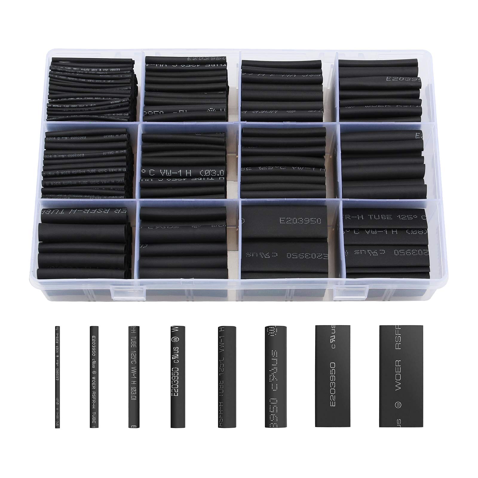 650pcs Heat Shrink Tubing Black innhom Heat Shrink Tube Wire Shrink Wrap UL Approved Ratio 2:1 Electrical Cable Wire Kit Set Long Lasting Insulation Protection, Safe and Easy, Eco-Friendly Material