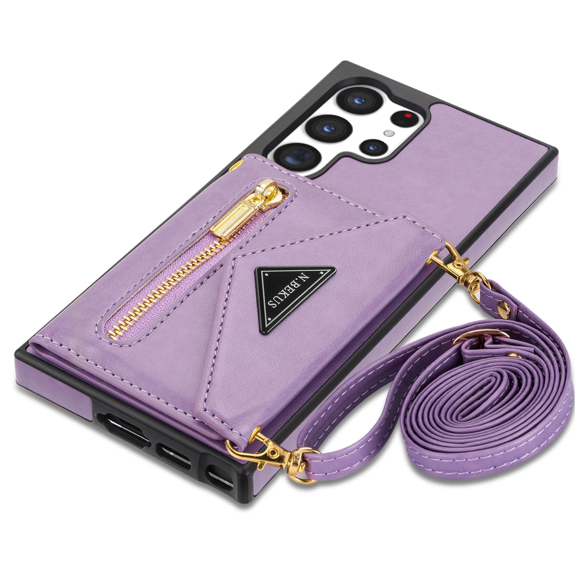 SZHAIYU Flip Leather Wallet Cover for Samsung Galaxy S23 Ultra 5G Crossbody Case with Credit Card Holder Strap Lanyard 6.8'', Women Girl Purse Kickstand (Purple,S23 Ultra)