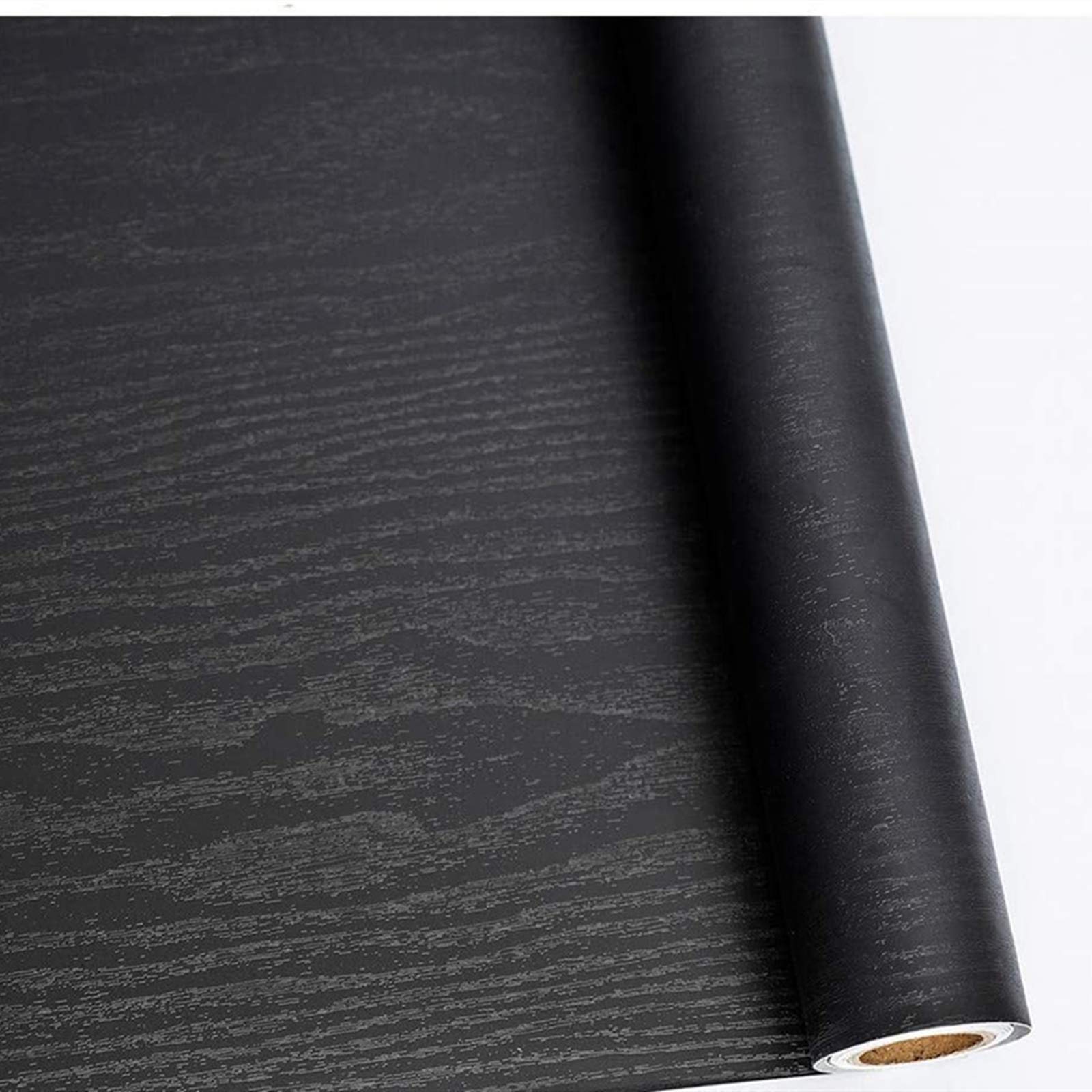 Abyssaly Black Vinyl Wrap Self Adhesive Wallpaper, Wood Effect Sticky Back Plastic Roll for Furniture, Removable Peel and Stick Wallpaper Decorative Furniture Kitchen 90cm X 600cm