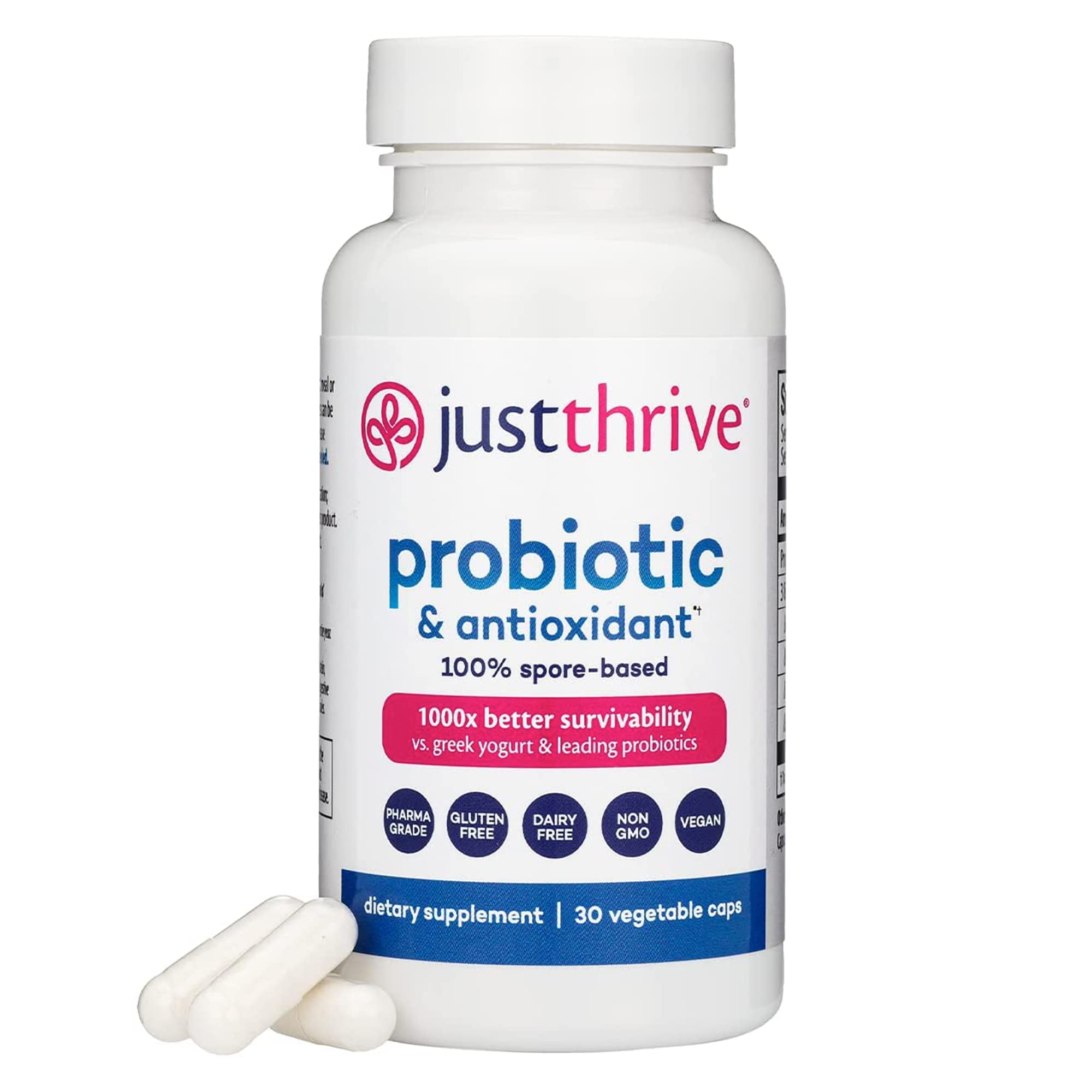 Just ThriveProbiotic & Antioxidant Supplement - 100% Spore-Based Digestive and Immune Support - Gluten Free, 30 Caps