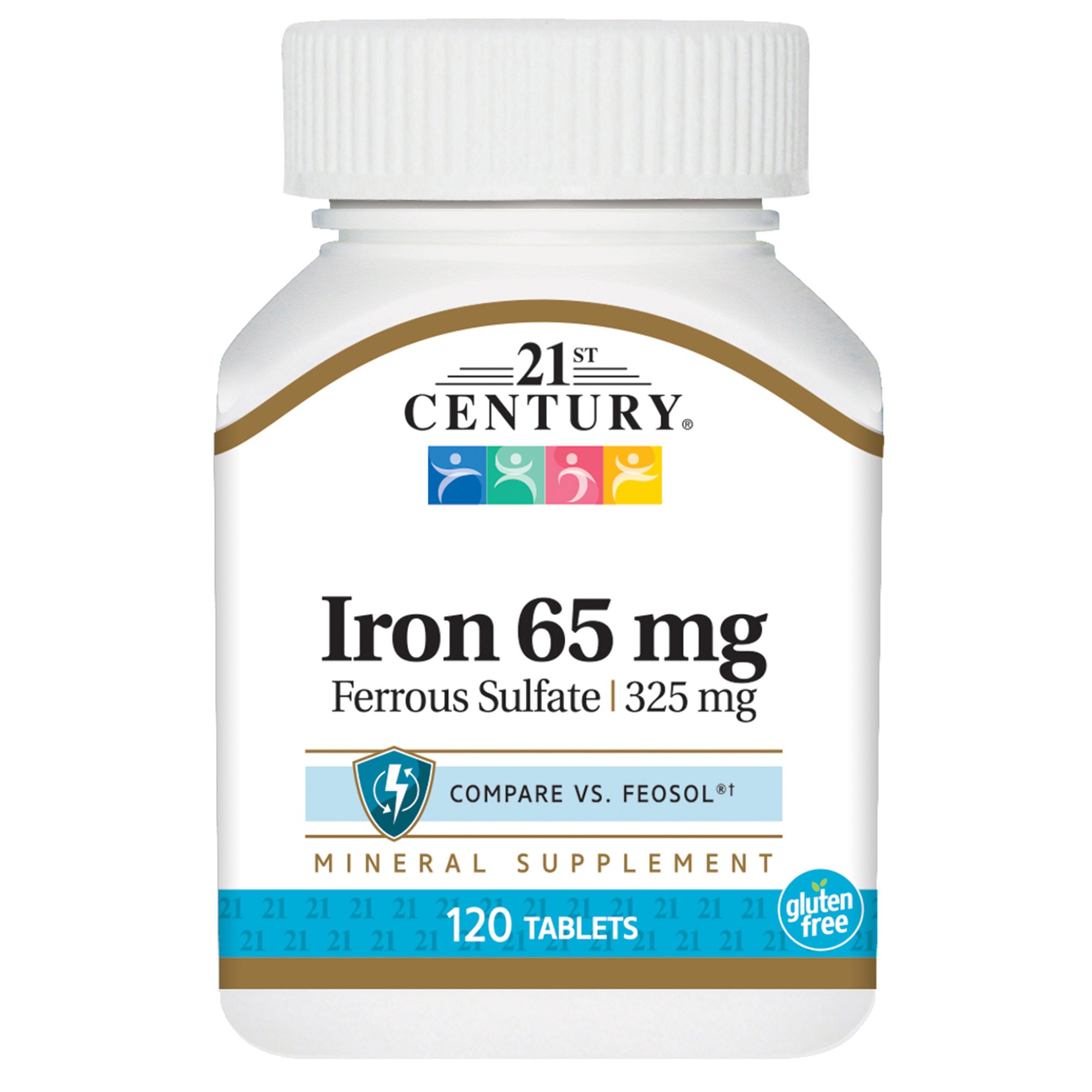 21st Century Iron 65 Mg Ferrous Sulfate 325 Mg Tablets, 120 Count (Pack Of 2)