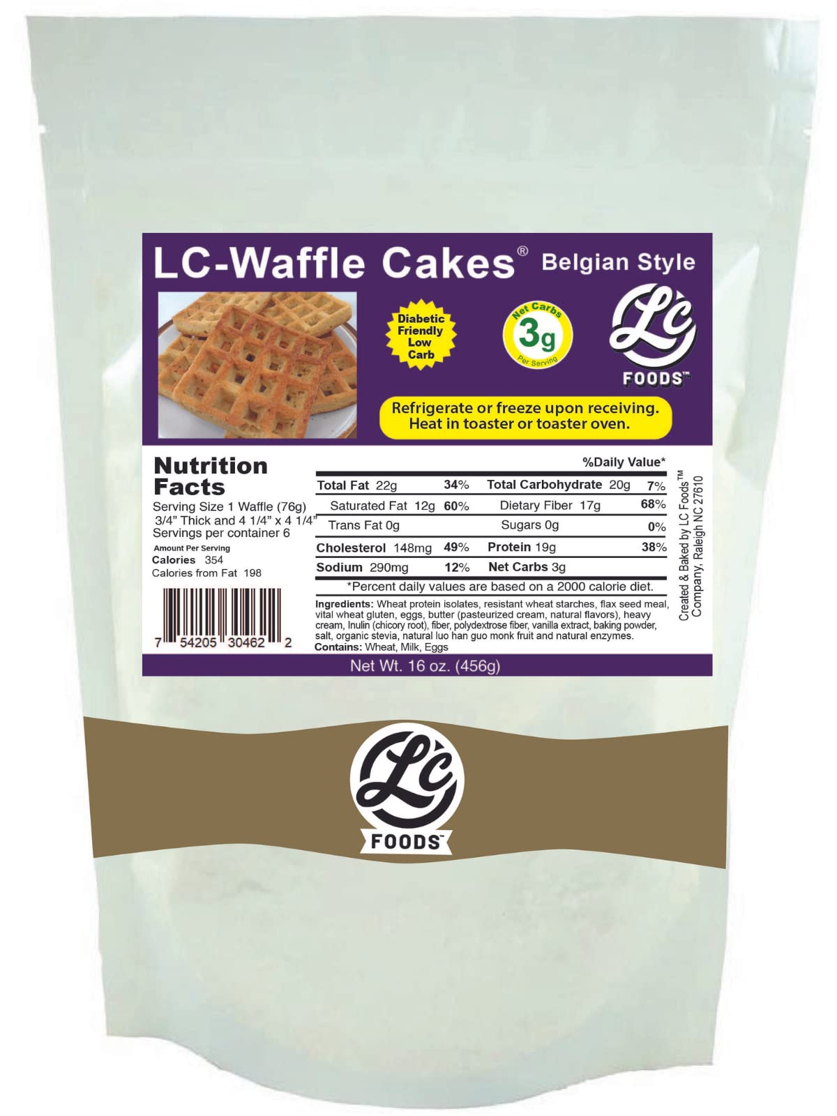 LC Foods Belgian Style Waffle Cakes with Just 3 Net Carbs Per Waffle | Fresh Baked | Sugar- Free | No Preservatives | Diabetic Friendly | Protein & Fiber Rich | Low Carb Waffles Perfect for Breakfast (16oz)