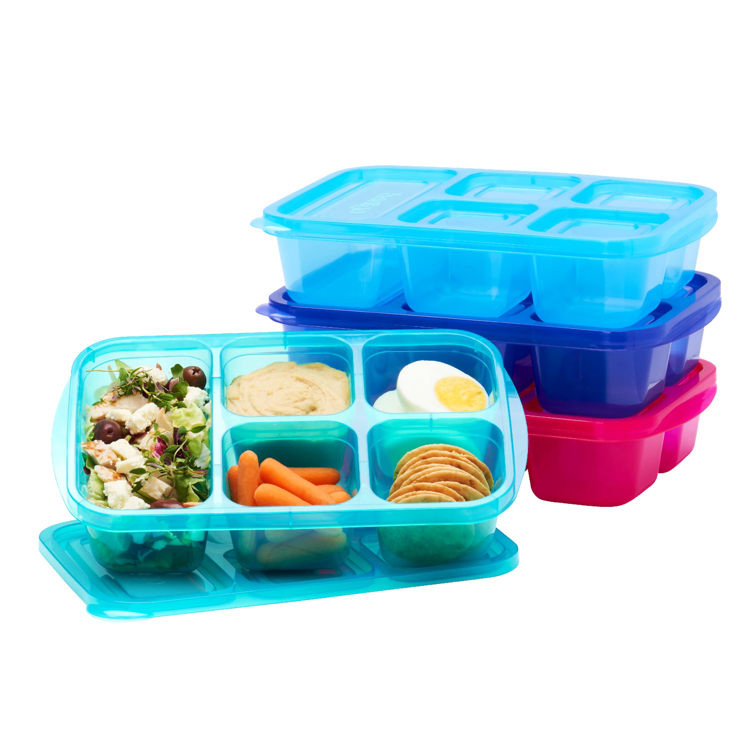 BentgoEasyboxes - Reusable 5-Compartment Food Containers, Stackable 8-Piece Set, 4 Trays & 4 Lids, BPA-Free Food Storage for Meal Prep, School, & Work; Lunch Boxes w/Patented Design (Jewel Brights)