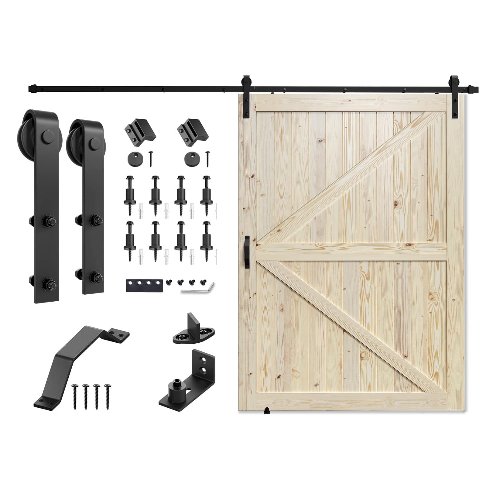 SMARTSTANDARD 60in x 84in Sliding Barn Door with 10ft Barn Door Hardware Kit & Handle, Pre-Drilled Ready to Assemble, DIY Unfinished Solid Spruce Wood Panelled Slab, K-Frame, Natural