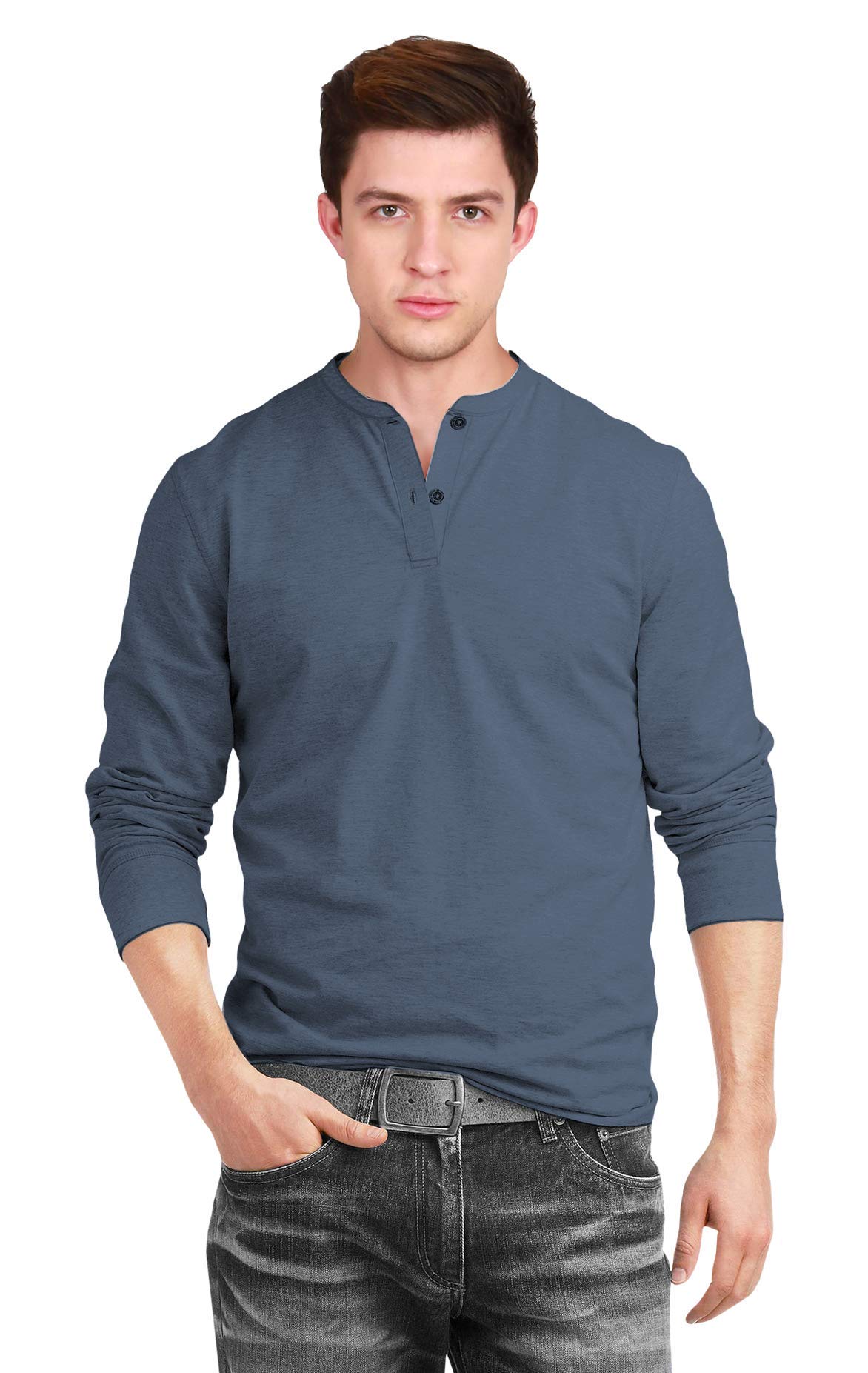 fanideazMen’s Cotton Full Sleeve Henley T Shirts for Men