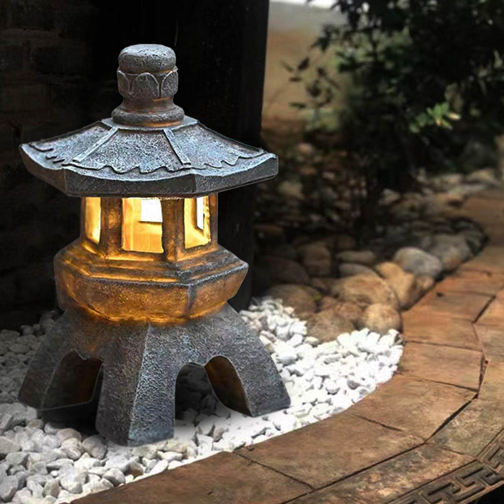 HemoreSolar Pagoda Lantern, 10.2inch Japanese Style Yard Pagoda Statues, Resin Waterproof Asian Zen Garden Landscape Ornament for Patio,Porch Yard Art Decoration (Style 2)