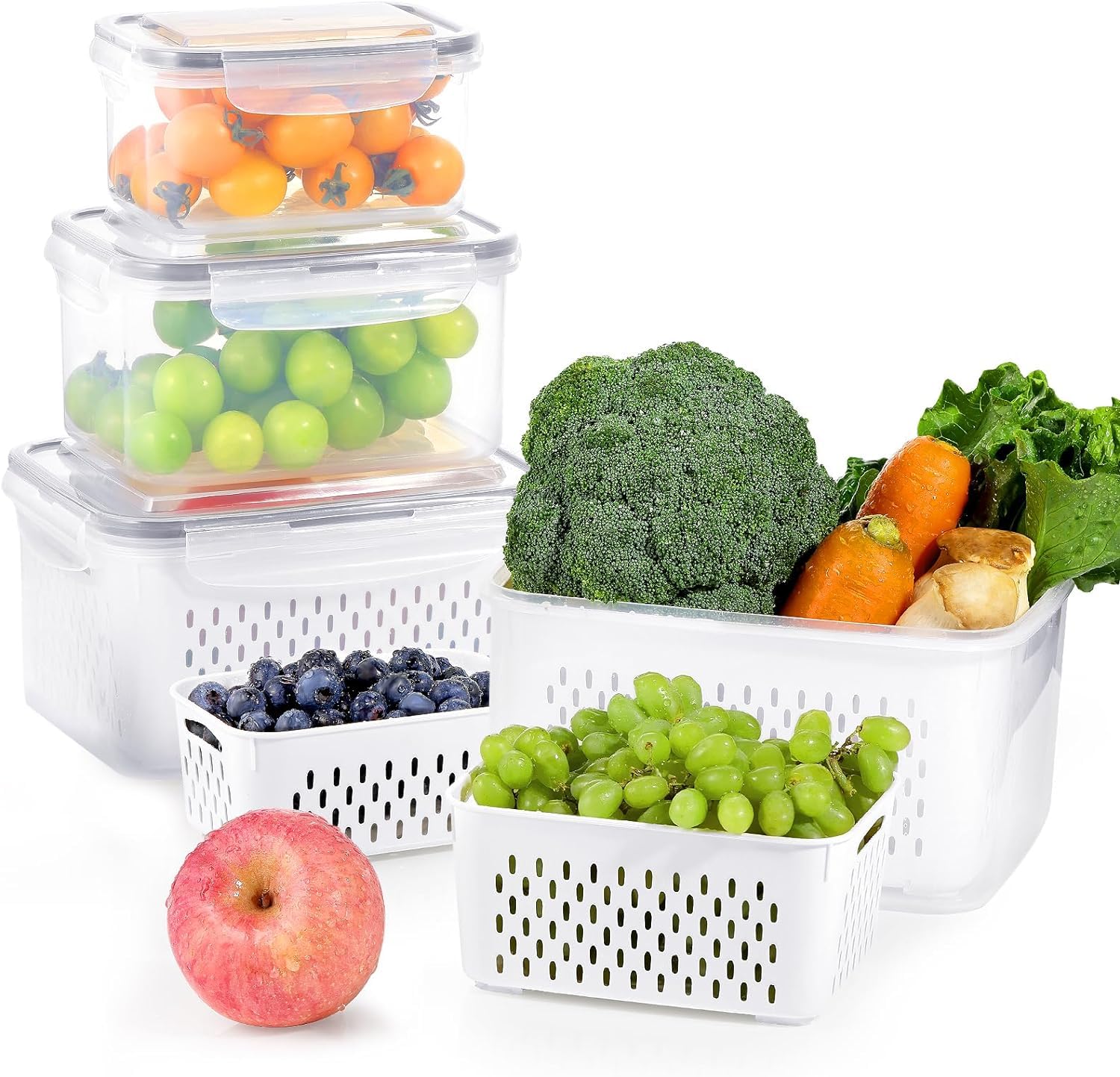 MAHVIW 4 PC Large Fresh Fruit Containers for Fridge,Luxear Fridge Container Set BPA Free,Dishwasher & Microwave Safe Produce Keeper Fresh Box for Refrigerator,Stackable Clear Frigerator Organizer