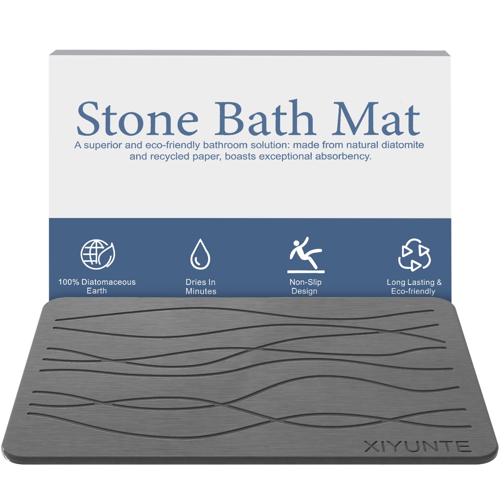 XIYUNTEStone Bath Mat, Diatomaceous Earth Bath Mat, Super Absorbent Non-Slip Diatomite Stone Bath Mats for Bathroom, Multifunctional Eco-Friendly Bath Stone Mat, Easy to Clean (23.6 x 15.35 Grey)