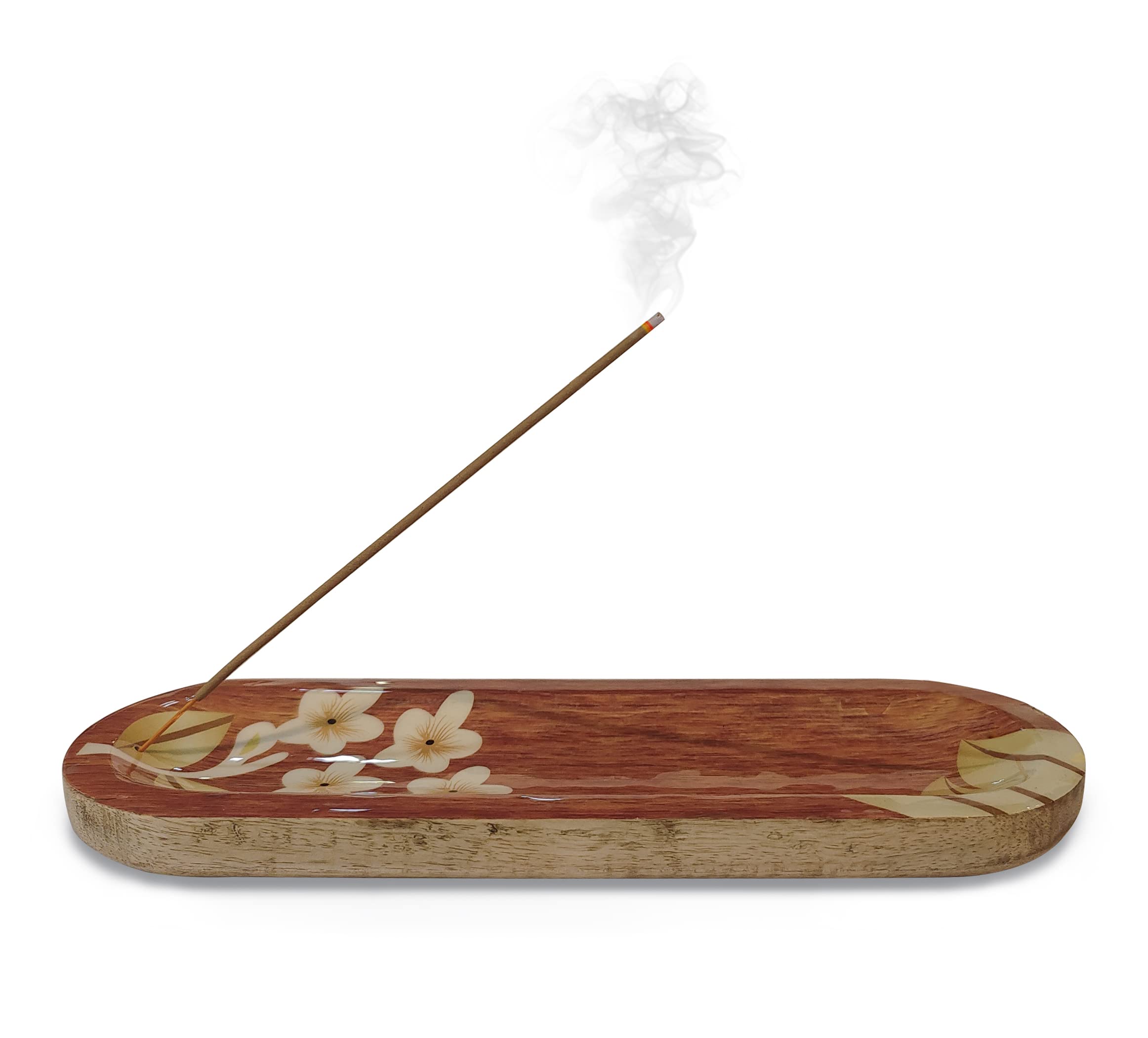 Aromatika Beautiful Floral Wooden Agarbatti Incense Holder | Agarbatti Stand | Ash Catcher for Home | Wooden Incense Tray for Sticks