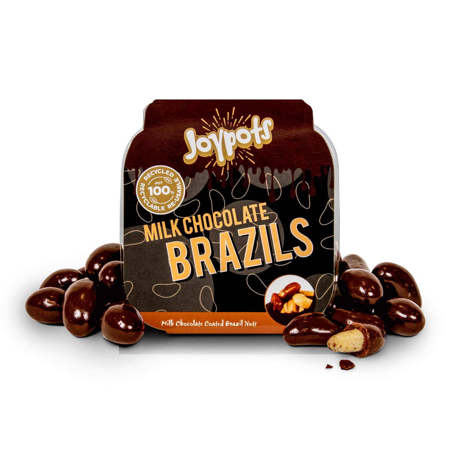 Joypots Milk Chocolate Brazils. 1x 300g Tub. Gluten Free, Vegetarian