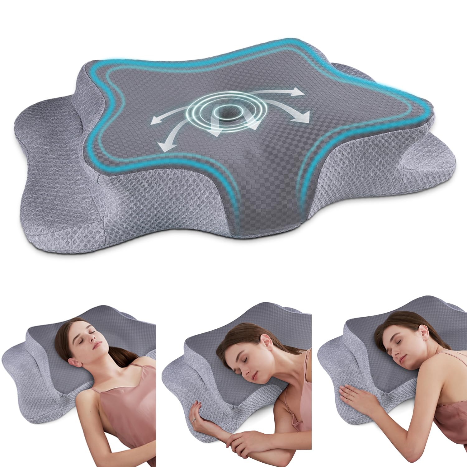 Cervical Neck Pillow for Pain Relief Sleeping, Contour Memory Foam Pillows, Ergonomic Side Sleeper Pillows for Adults, Cooling Orthopedic Neck Support Pillow for Back Stomach Sleepers