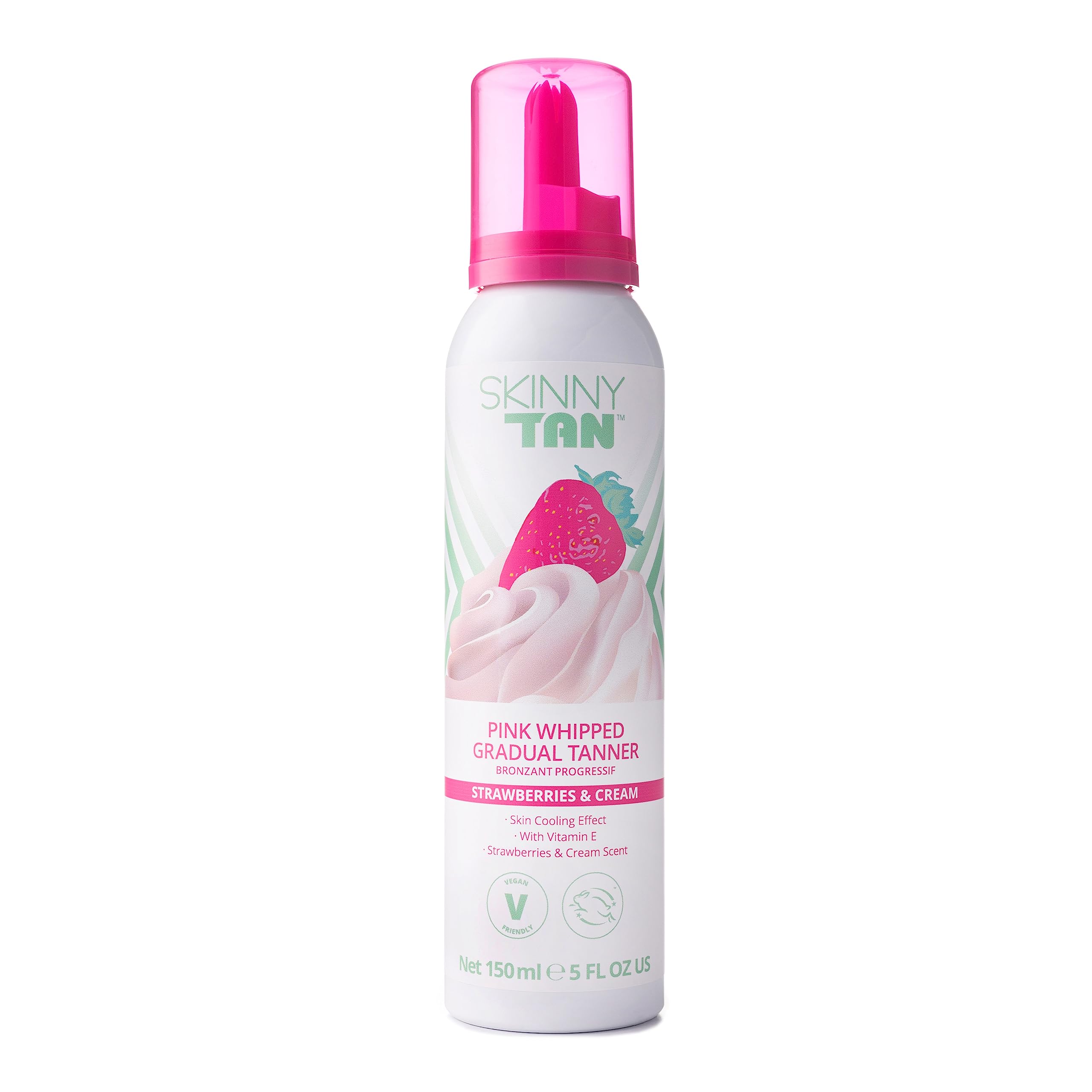 Skinny Tan Strawberries and Cream Pink Whipped Gradual Tanner - Long-Lasting and Fast-Drying Formula - Melts Effortlessly Onto Your Skin - Leaves You Looking Radiant and Hydrated - 5 oz Bronzer