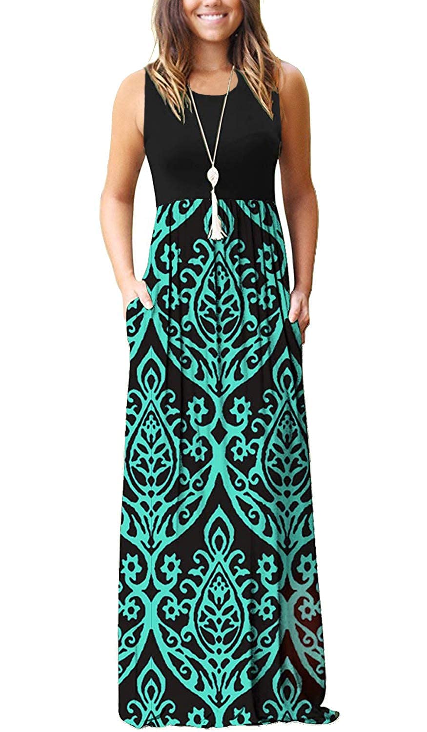 Ritsila Women Full-Sleevess V-Neck Both Side Pocket Cotton Maxi Dresses