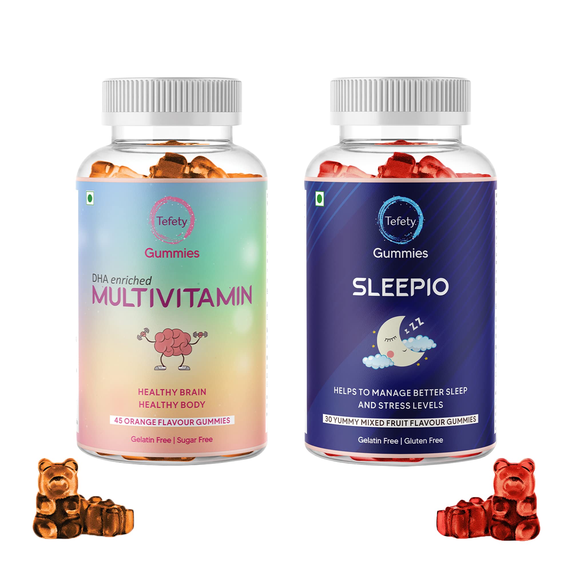 Tefety Sleepio Melatonin Gummies 4mg |Supplement for Insomnia Relief, Mood Support,Stress Relief, Nighttime Relaxation & Restful Sleep |Gluten Free (Multivitamin&Sleepio (Combo Pack))