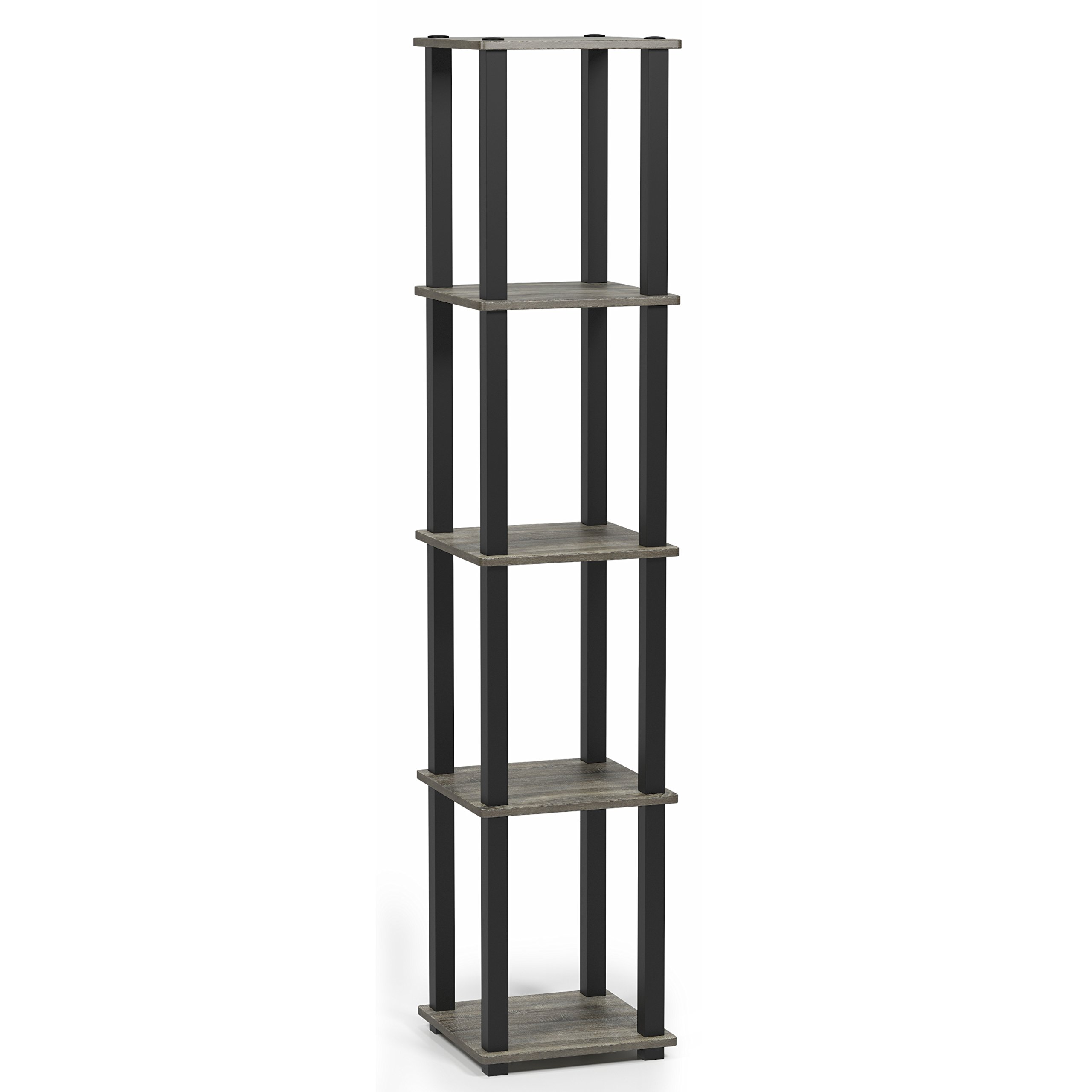 FURINNO Turn-S-Tube 5-Tier Corner Square Rack Display Shelf, French Oak Grey/Black