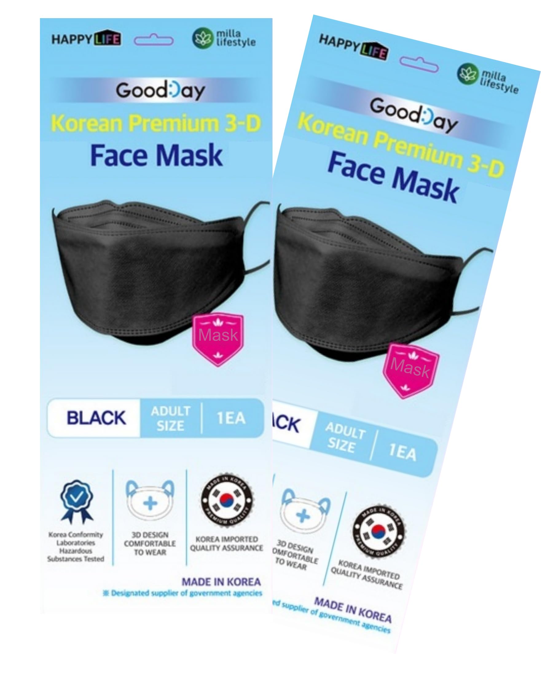 (Pack of 10) Good Day Korea Black Disposable KF-94 Face Mask 4-Layer Filters Breathable Comfortable Protection, Protective Nose Mouth Covering Dust Mask Made in Korea.