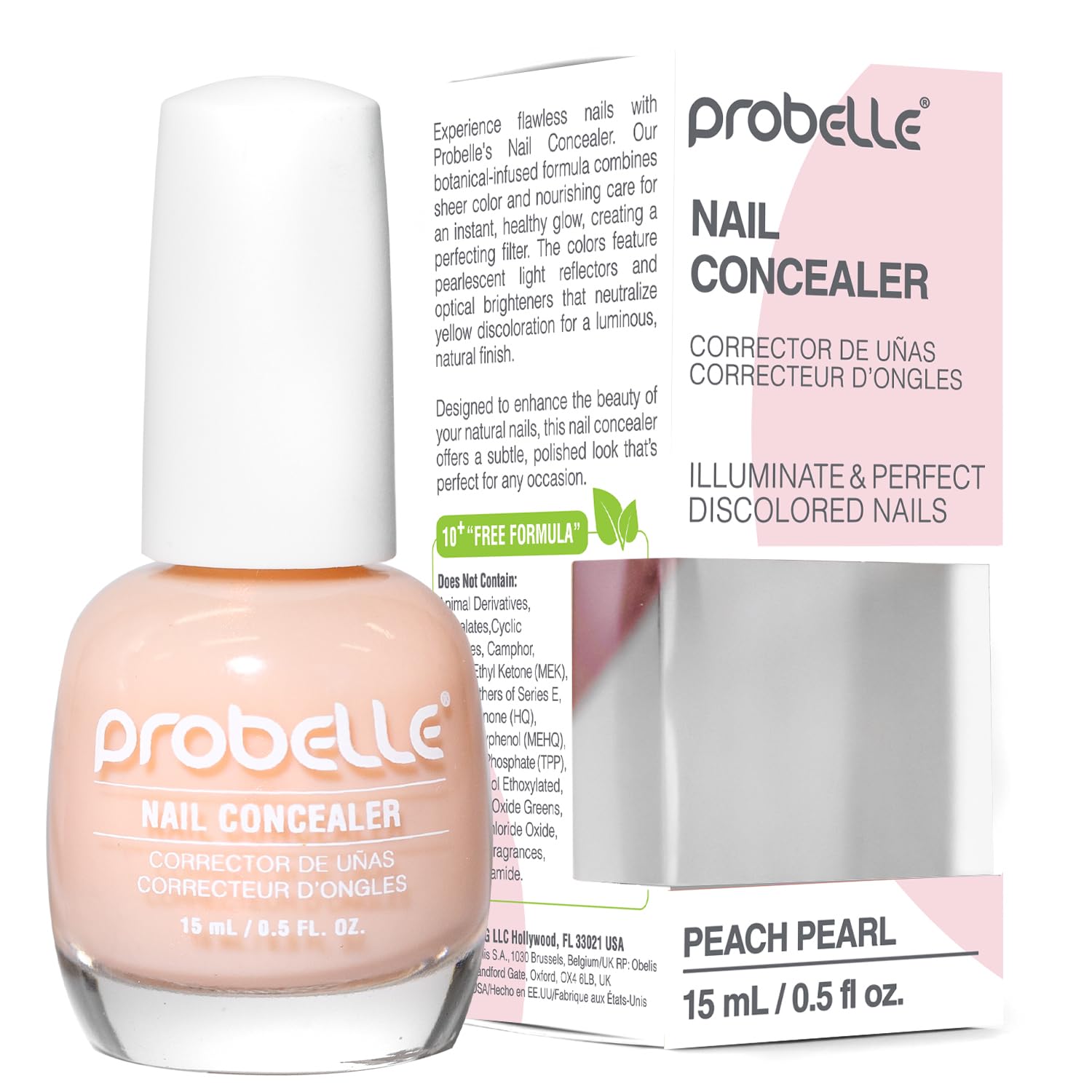 ProbelleIlluminating Nail Concealer, Sheer Long Lasting Brightening Nail Polish for yellowing discolored nails, perfect finish for damaged nails with imperfections, Vegan, Gluten Free, Peach Pearl