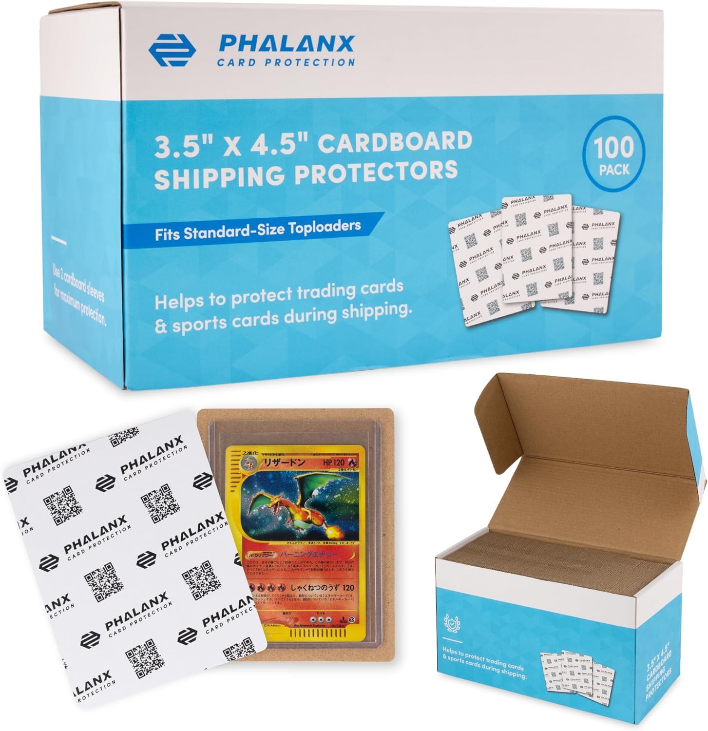 Phalanx Trading Card Shipping Protectors 3.5" x 4.5" (100 ct) Premium Cardboard Inserts for Card Mailers, Precut Cardboard Sleeves for Trading Card Packaging, Cardboard Flats for Card Breakers