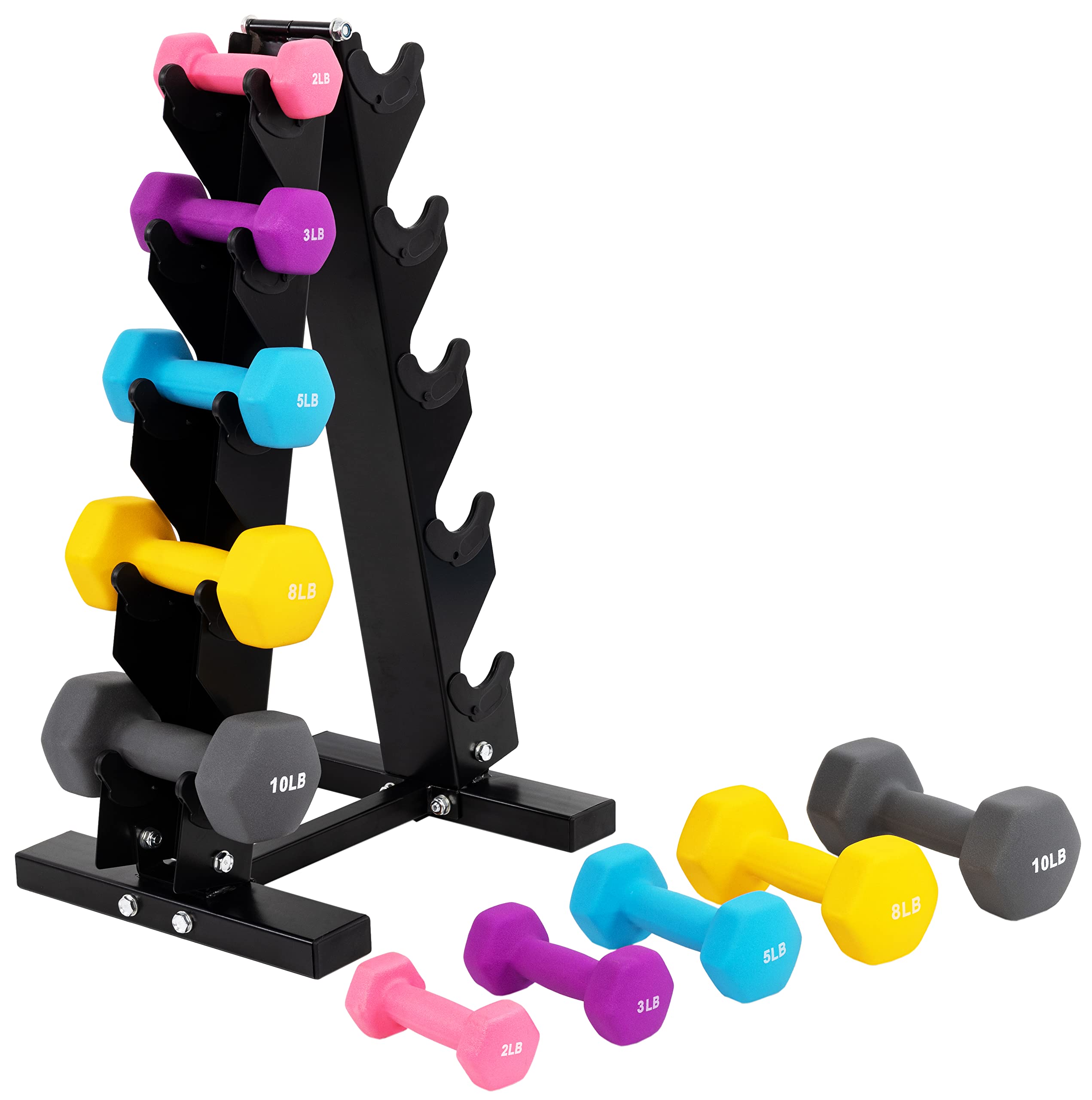 BalanceFrom Colored Neoprene Coated Dumbbell Set with Stand