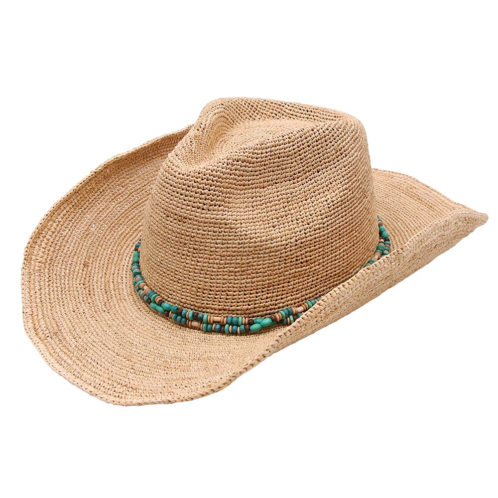 NAMANANARaffia Straw Cowboy Hat,Women's Crocheted Summer Straw Hats, Classic Beach Sun Hats