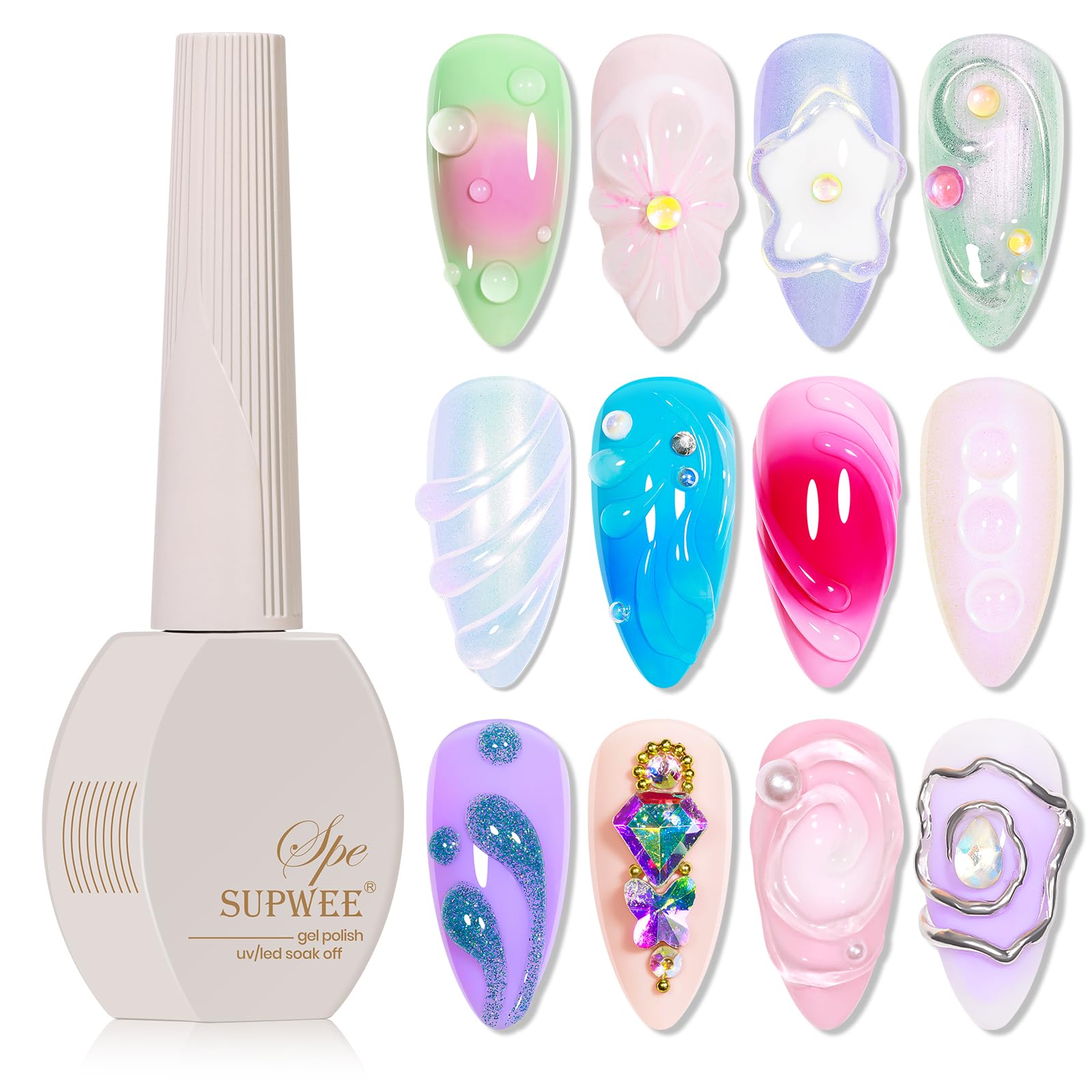 SUPWEEClear 3D Sculpting Gel for Nail Art, 15ml 3D Nail Art Gel Molding Gel for Nail Rhinestone Nail Craving Gel Nail Art Glue Home DIY Charm Nails Decoration