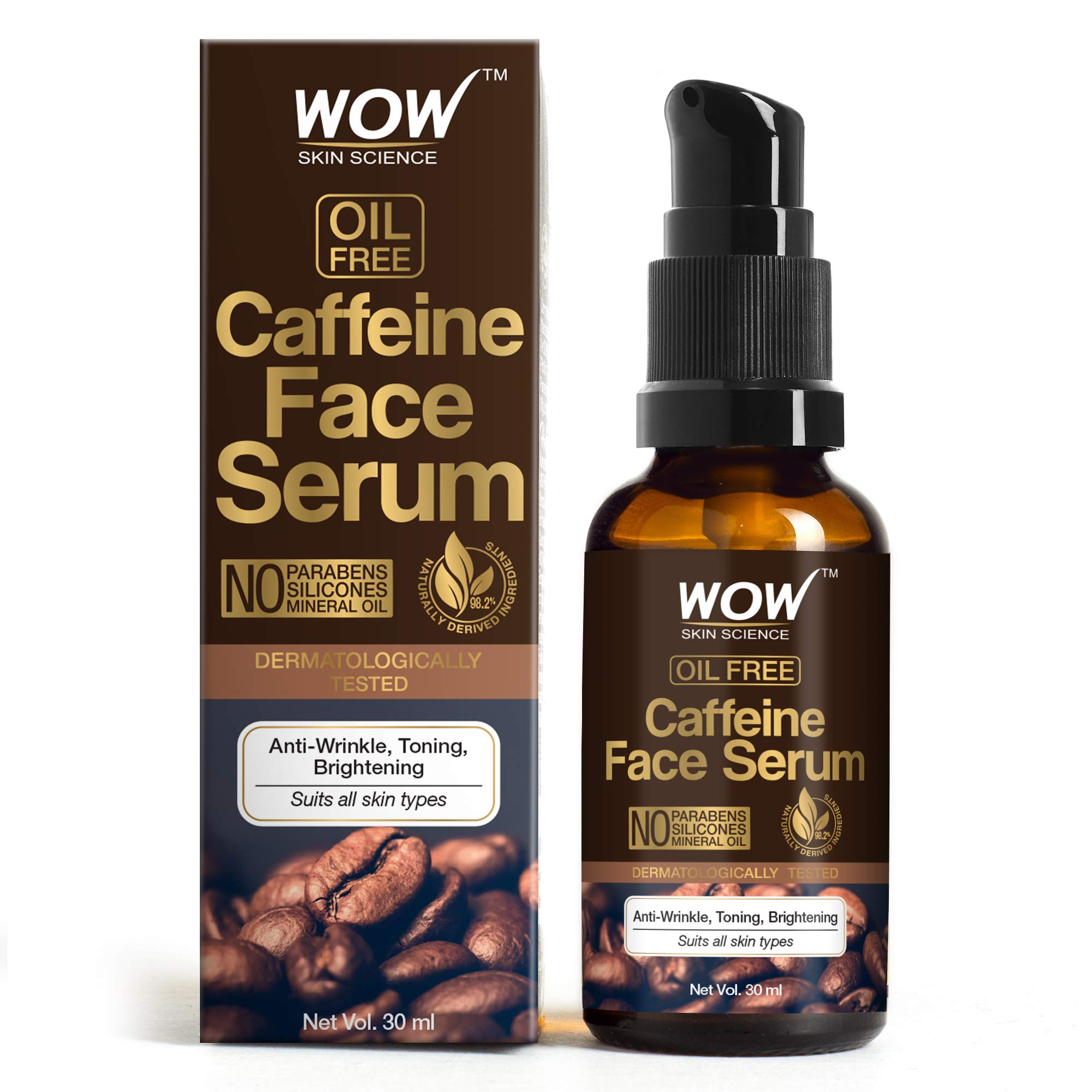 WOW Skin Science Caffeine Face Serum - Quick Absorbing - Oil Free - Anti-Aging, Anti-Wrinkles & Acne; Refresh, Revive & Restore Skin - No Parabens, Silicones, Mineral Oil 30ml