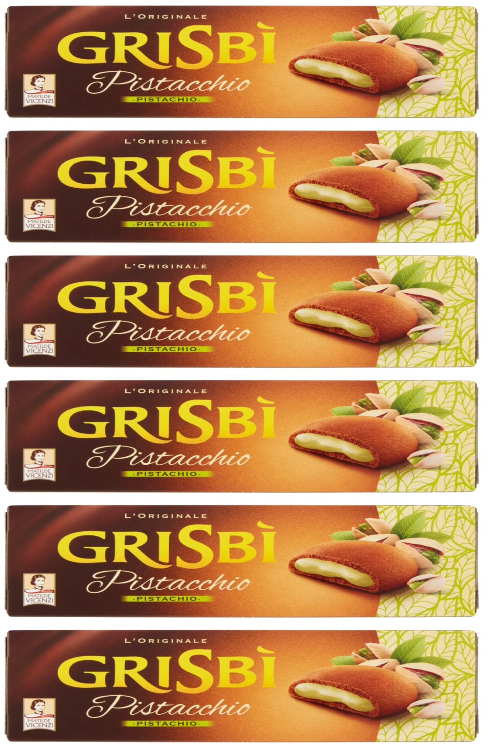 '6X Matilde Vicenzi Grisbi Biscotti Pistacchio Biscuits Stuffed with Pistachio Cream 100% Italian Cookies 150g