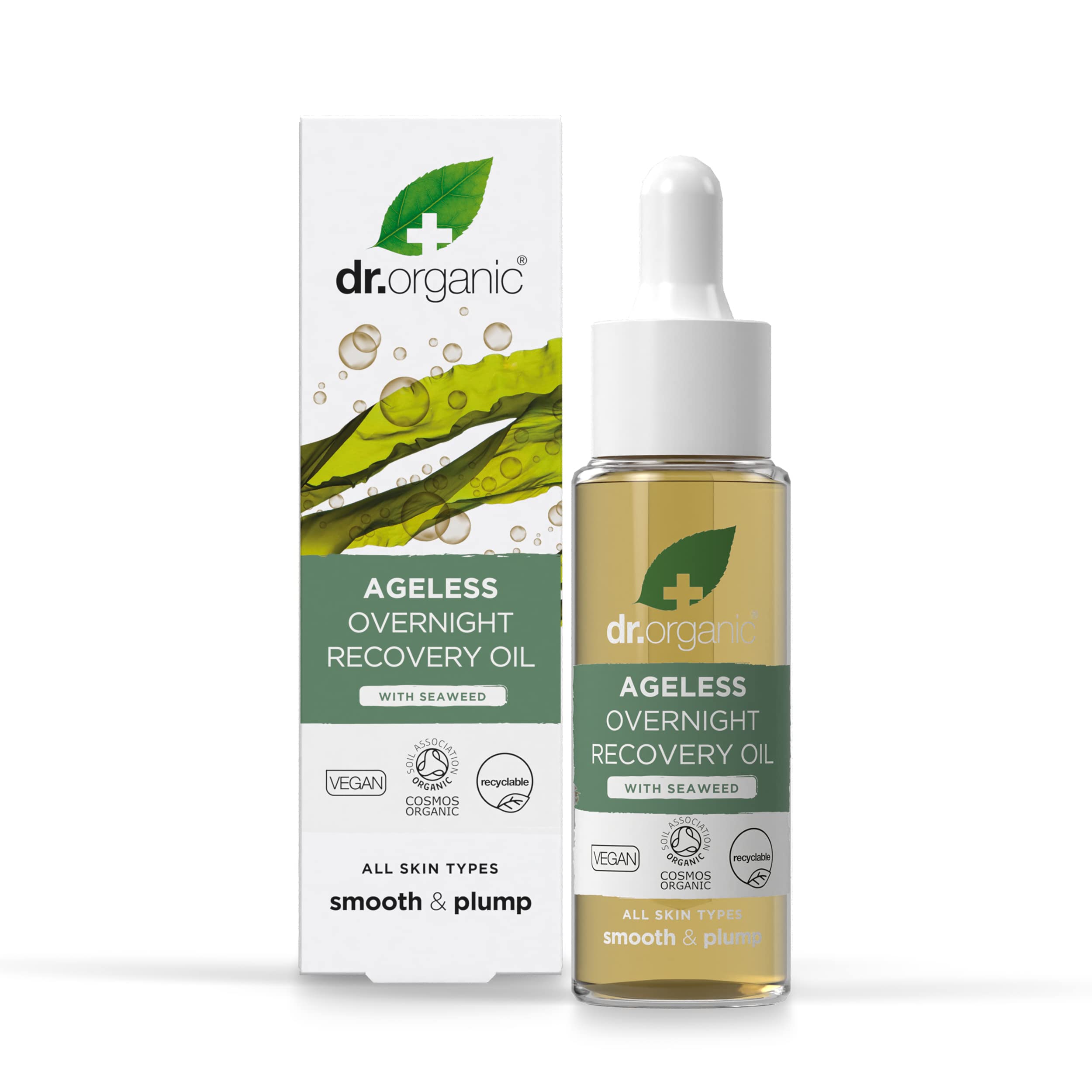 DR ORGANICAgeless Overnight Recovery Oil with Organic Seaweed, Moisturising, Fine Lines, Wrinkles, Natural, Vegan, Cruelty-Free, Paraben & SLS-Free, Recycled& Recyclable, Certified Organic, 30ml