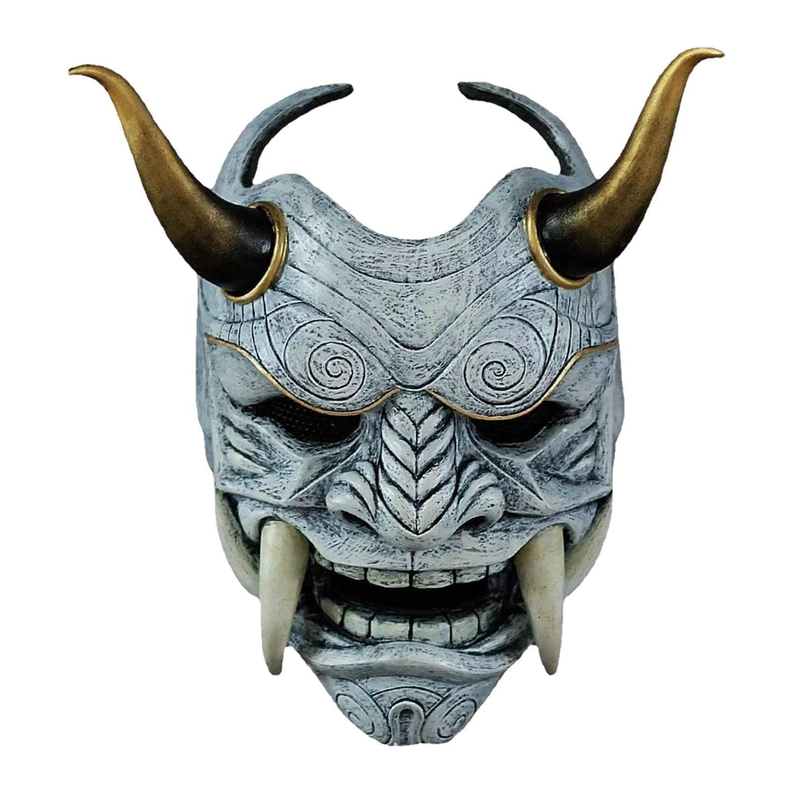 Japanese Samurai Mask Hannya Oni Samurai Resin Mask,Halloween Samurai, Japanese Energy, Red Face Of The Demon King,Oni Samurai Prajna Mask Cosplay Props Party Halloween Mask