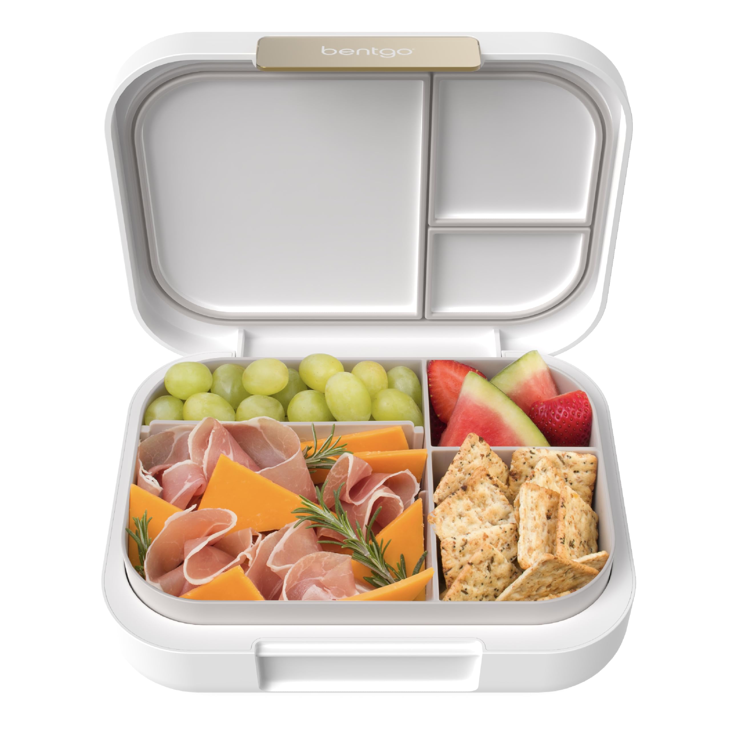 BentgoModern - Versatile 4-Compartment Bento-Style Lunch Box, Leak-Resistant, Ideal for On-the-Go Balanced Eating - BPA-Free, Matte Finish and Ergonomic Design (White)