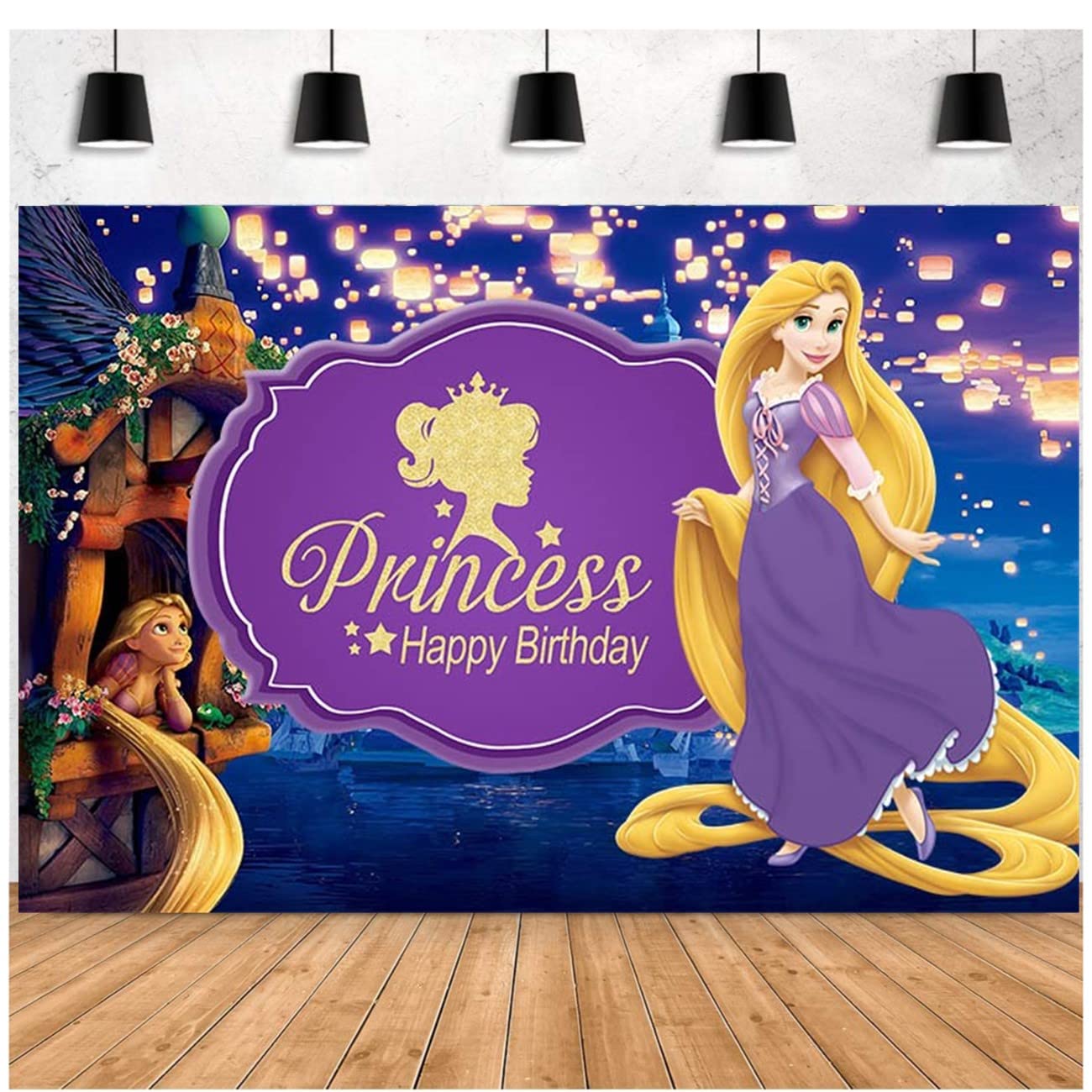 Rapunzel Backdrop Princess Tangleed Baby Shower Banner Party Decoration Supplies for Birthday Party Table Decoration Princess Photo Backdrop Wall Hanging,5x3Ft