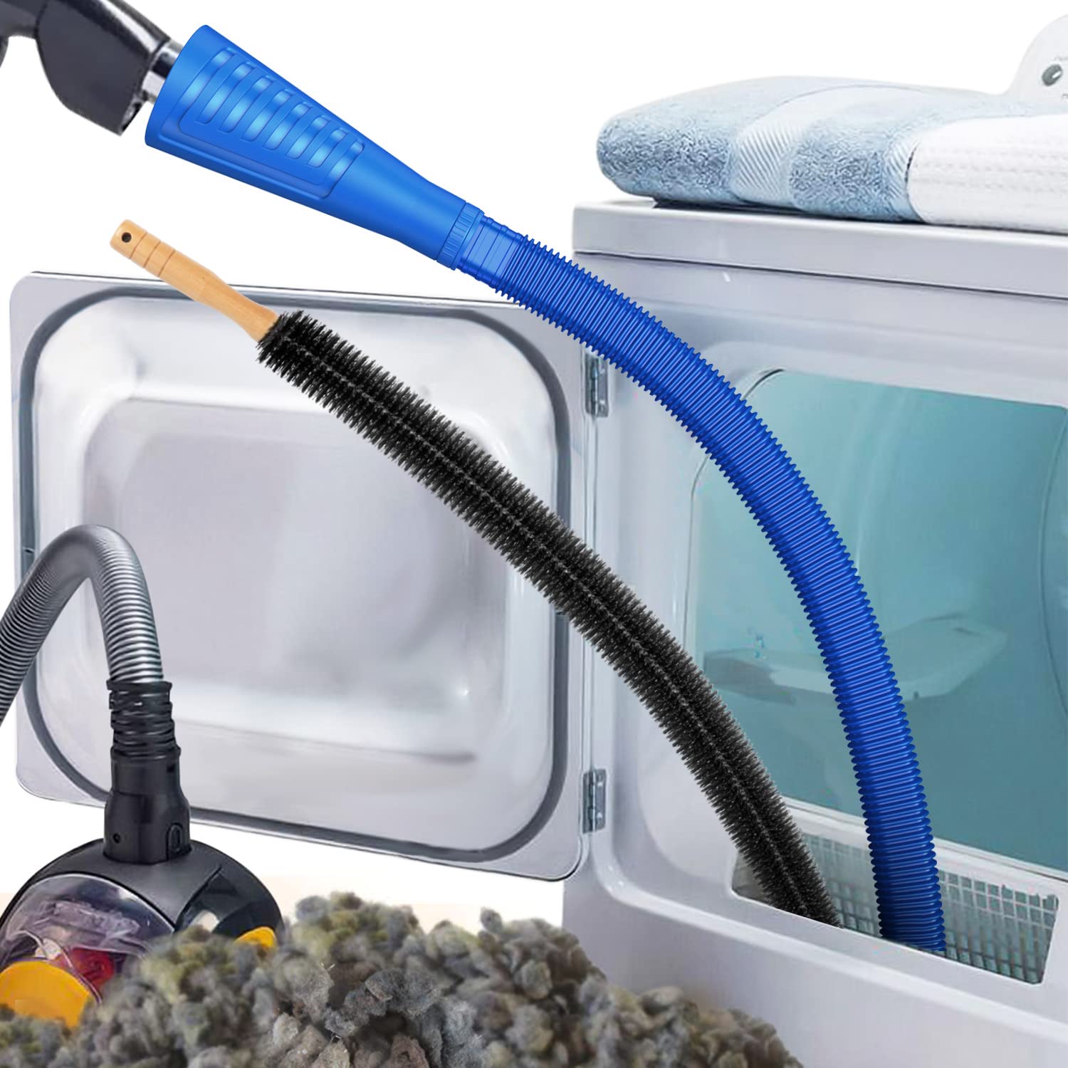 Sealegend Dryer Vent Cleaner Kit and Flexible Dryer Lint Brush Vacuum Hose Attachment Brush Lint Remover Power Washer and Dryer Vent Vacuum Hose（Deep Blue）