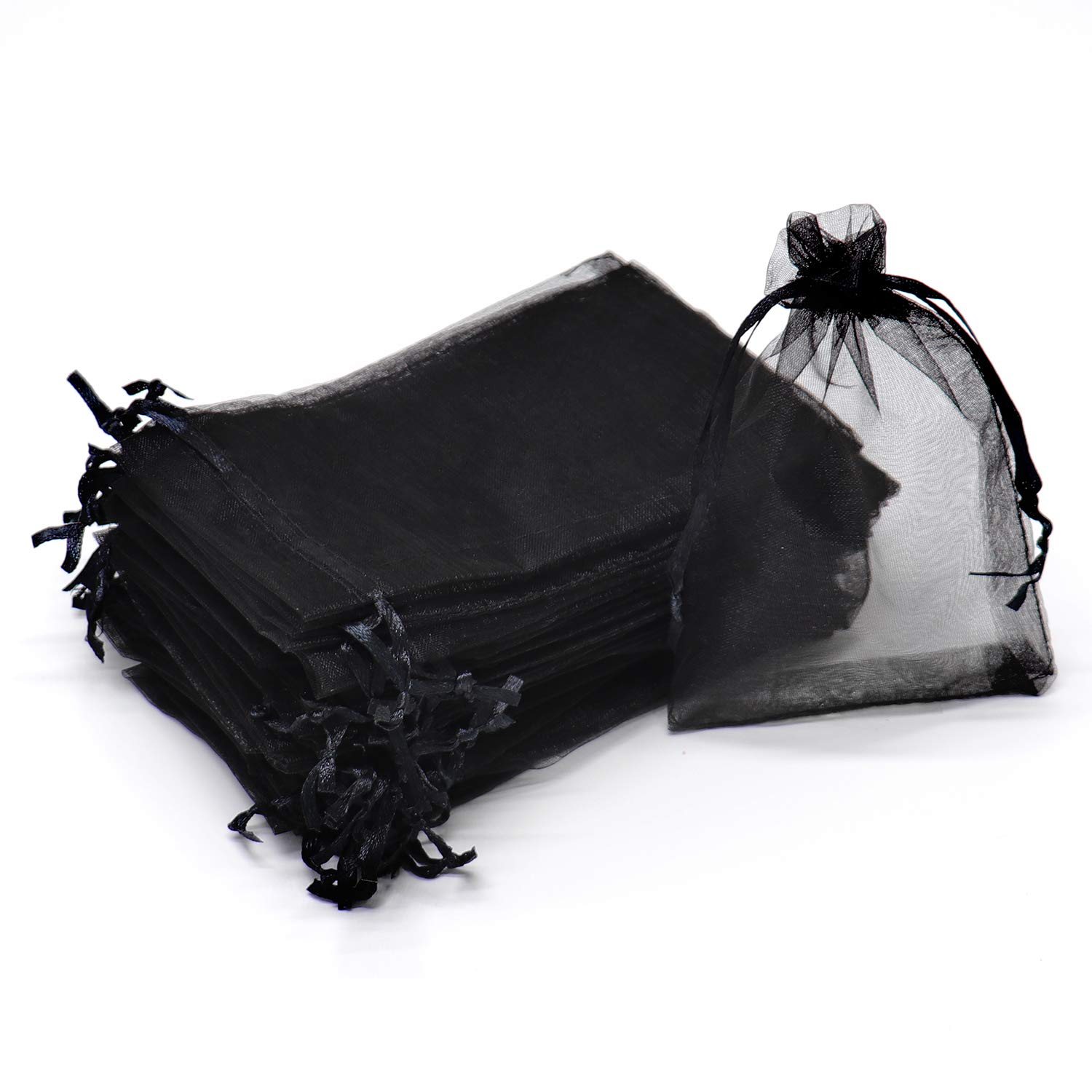 50Pcs Black Organza Bags 3x4 inch, Small Jewelry Bags Drawstring Mesh Gift Bags Wedding Party Favor Halloween Candy Pouches