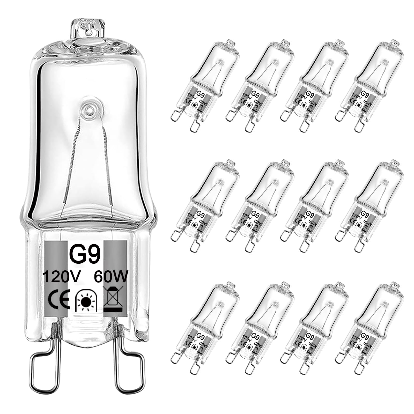 VITUNOVG9 Halogen Bulb 60 Watt 120V, G9 Dimmable Long Lifetime, T4 JCD Type G9 Halogen Light Bulbs 2 Pin Base, 2700K Warm White, (12 Pack)