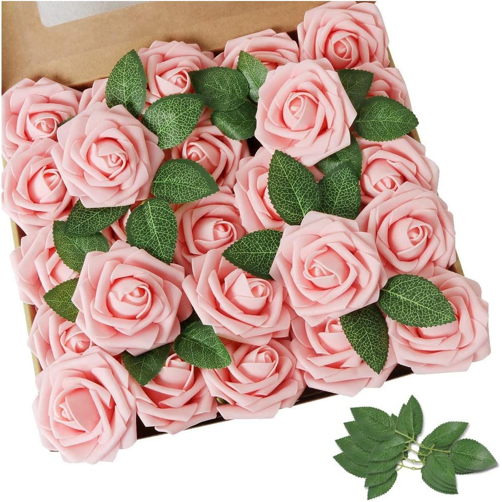 Artificial Flowers Roses, 25pcs Real Touch Artificial Foam Roses with Stems for DIY Bridal Bouquets, Valentine's Day, Mother's Day, Wedding Party, Baby Shower, Home Decoration